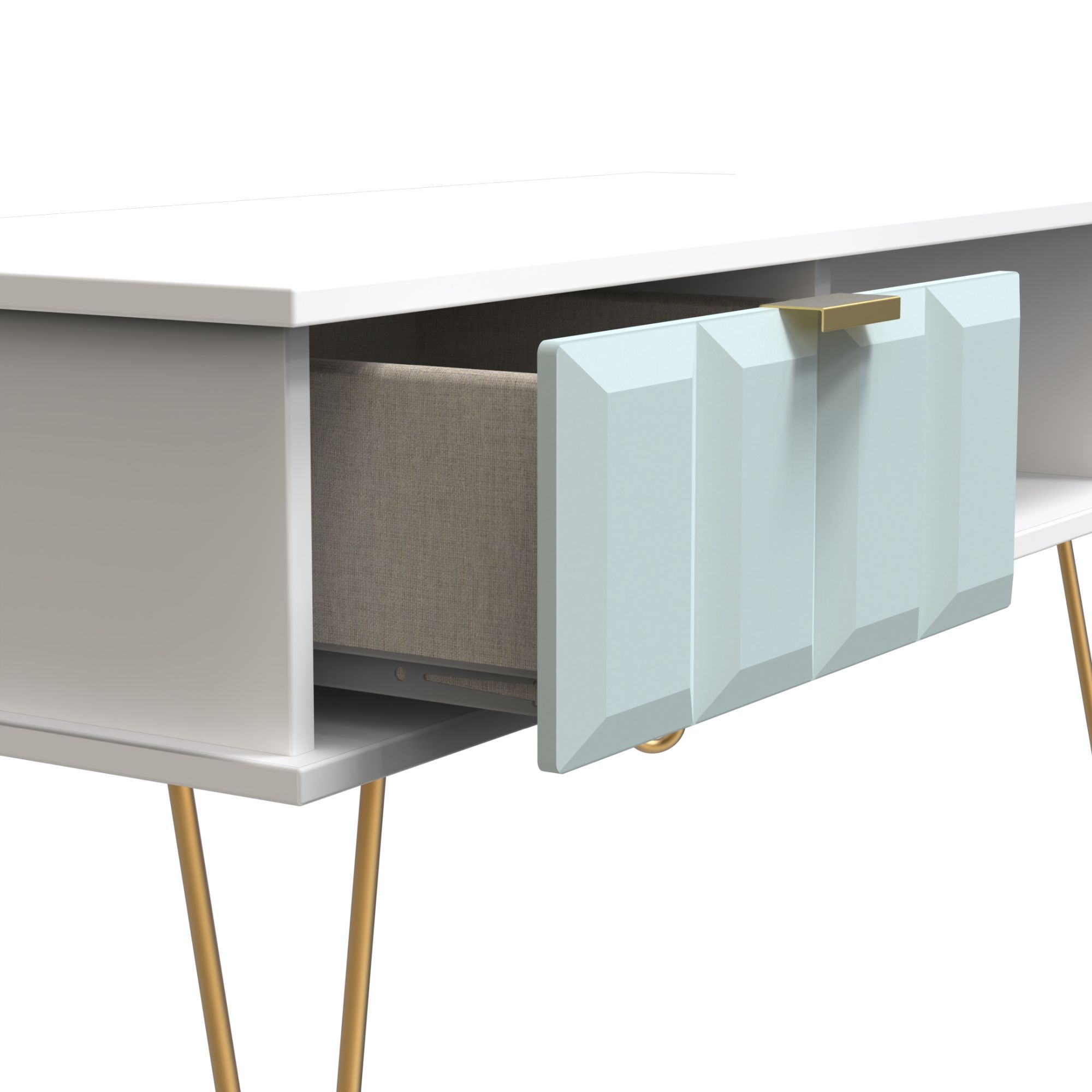 Cube Ready assembled Matt duck egg & white 1 Drawer Small Coffee table (H)455mm (W)905mm (D)395mm