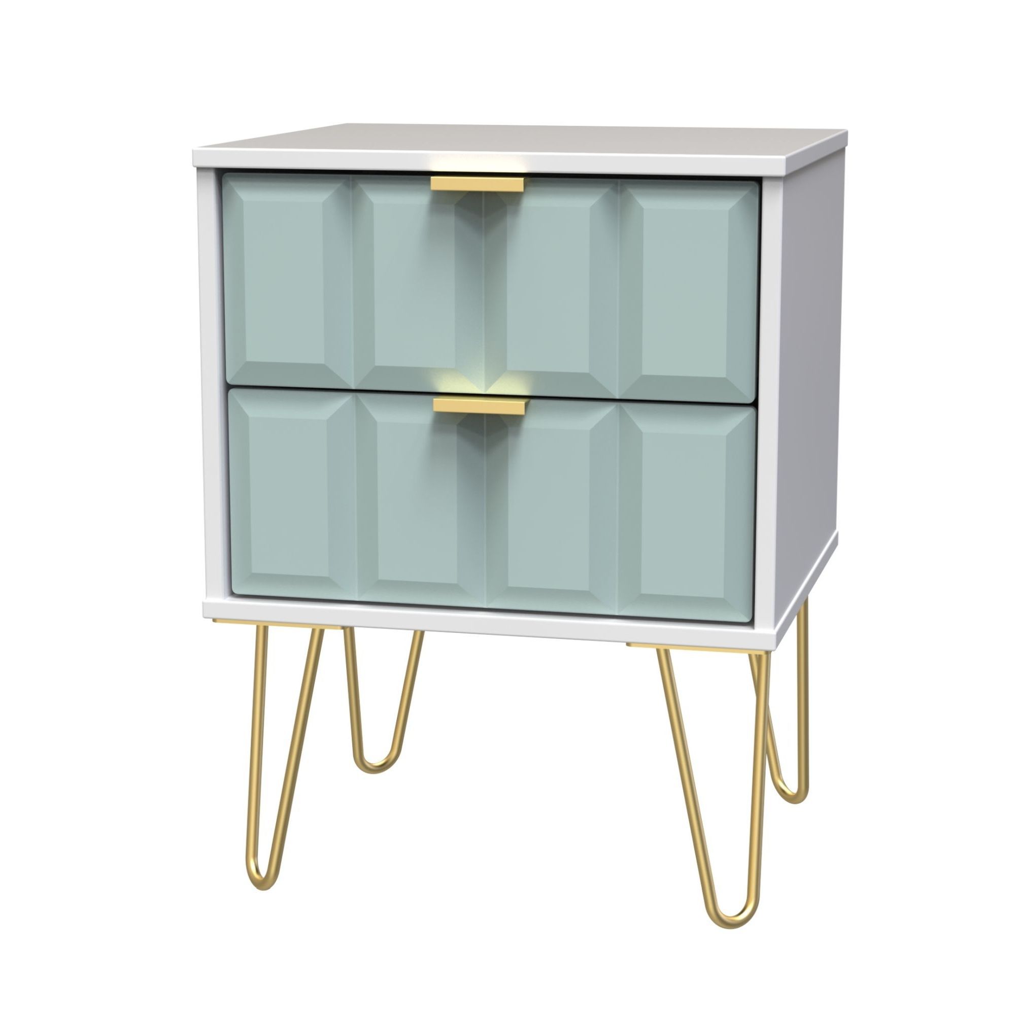 Cube Ready assembled Matt duck egg & white 2 Drawer Wide Bedside chest (H)505mm (W)395mm (D)415mm