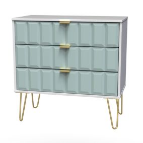 Cube Ready assembled Matt duck egg & white 3 Drawer Chest of drawers (H)695mm (W)765mm (D)415mm