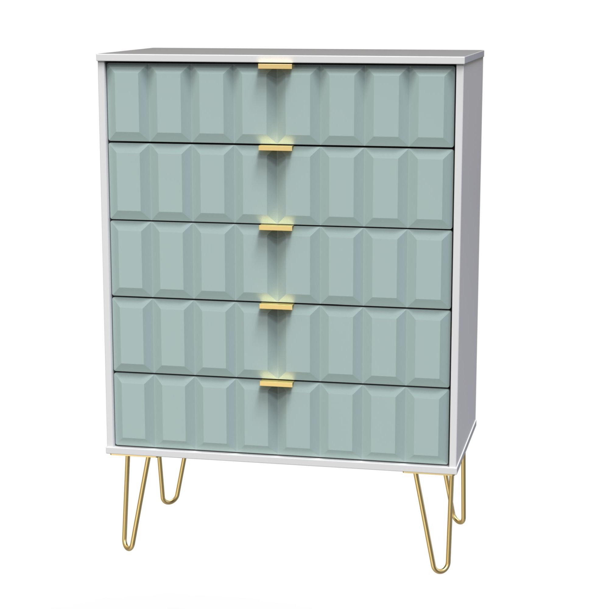 Cube Ready assembled Matt duck egg & white 5 Drawer Chest of drawers (H)1075mm (W)765mm (D)415mm