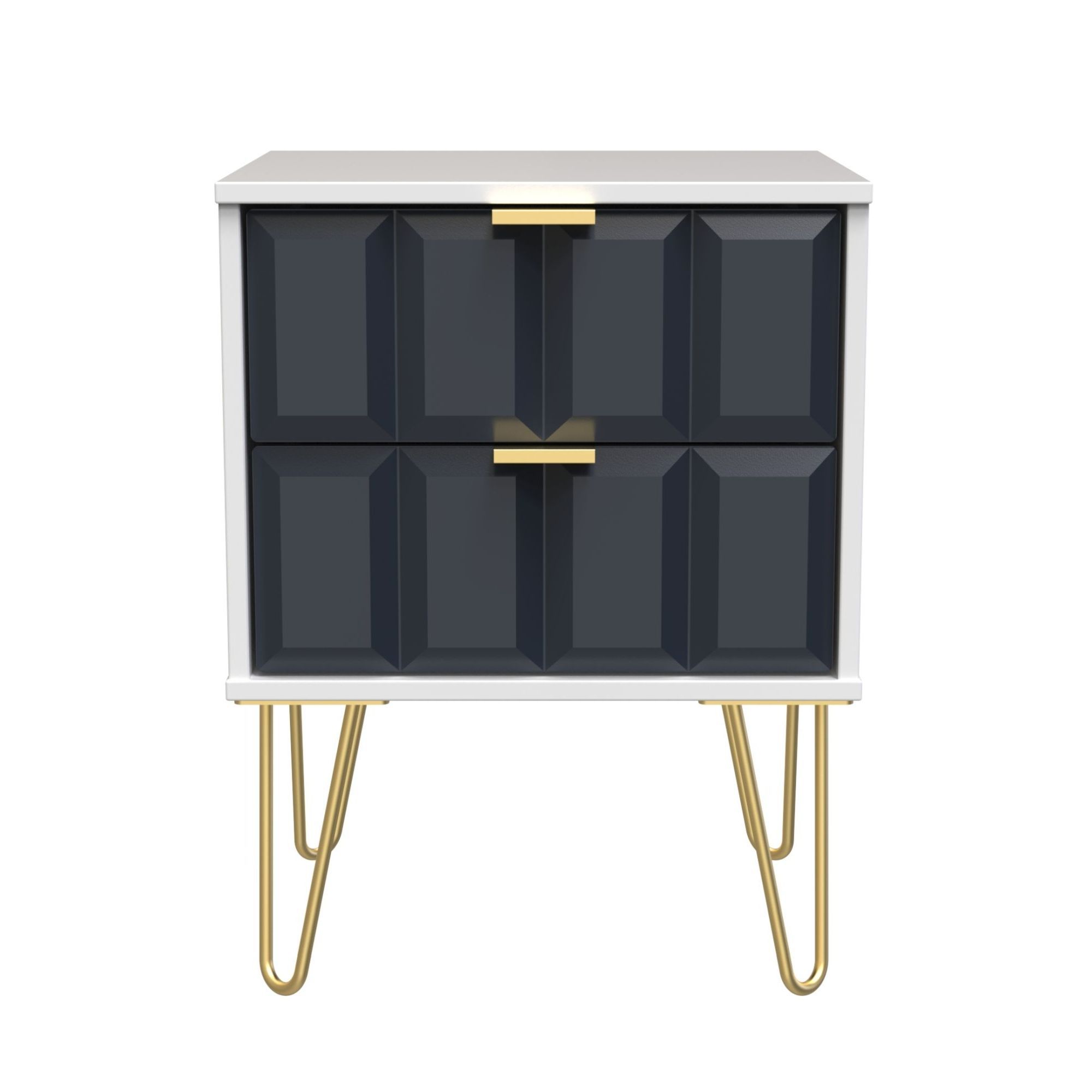 Cube Ready assembled Matt indigo & white 2 Drawer Bedside chest (H)505mm (W)395mm (D)415mm