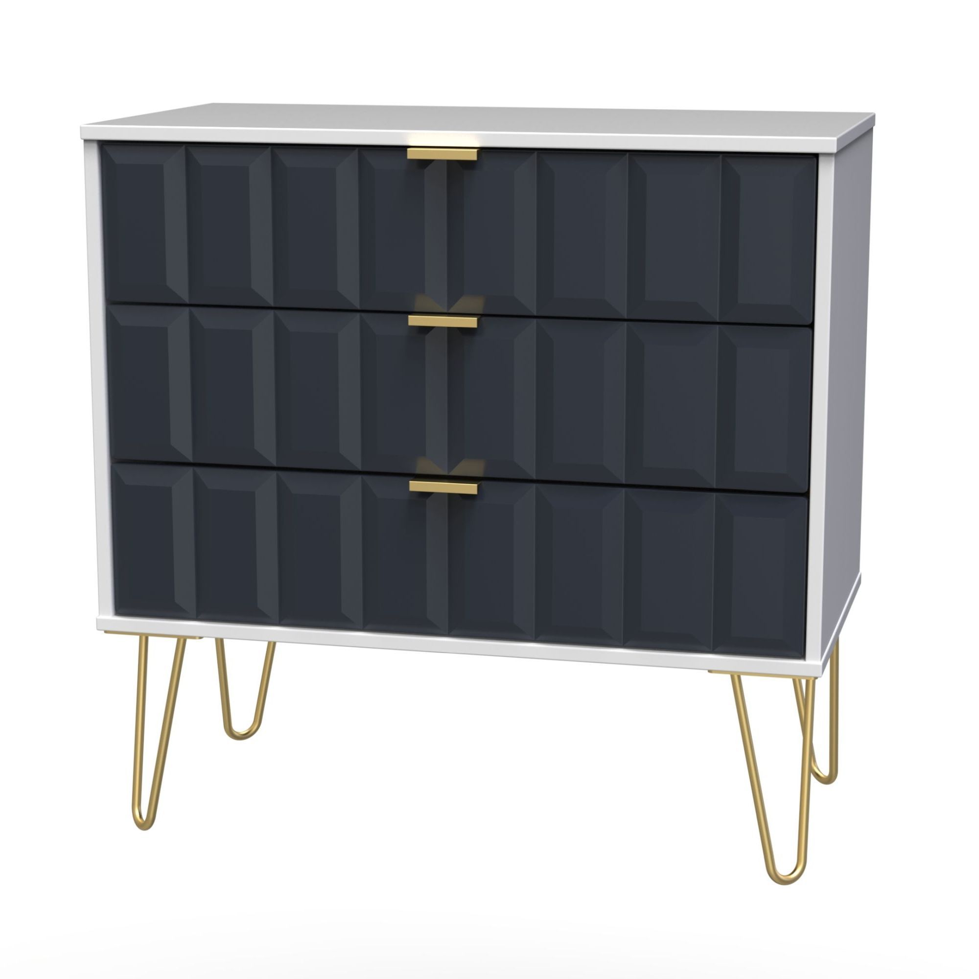 Cube Ready assembled Matt indigo & white 3 Drawer Chest of drawers (H)695mm (W)765mm (D)415mm