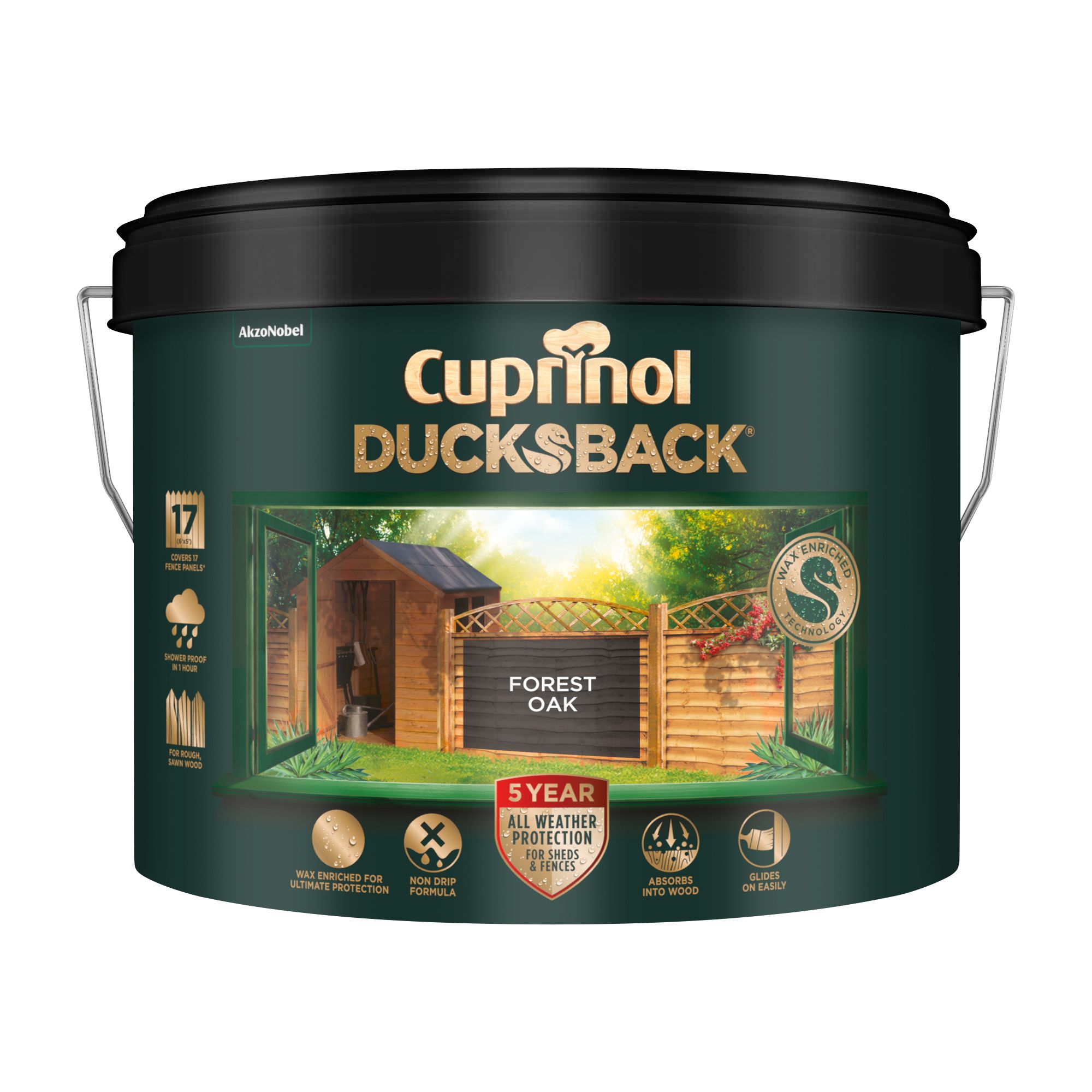 Cuprinol 5 year ducksback Forest oak Exterior Fence & shed Treatment Wood paint, 9L