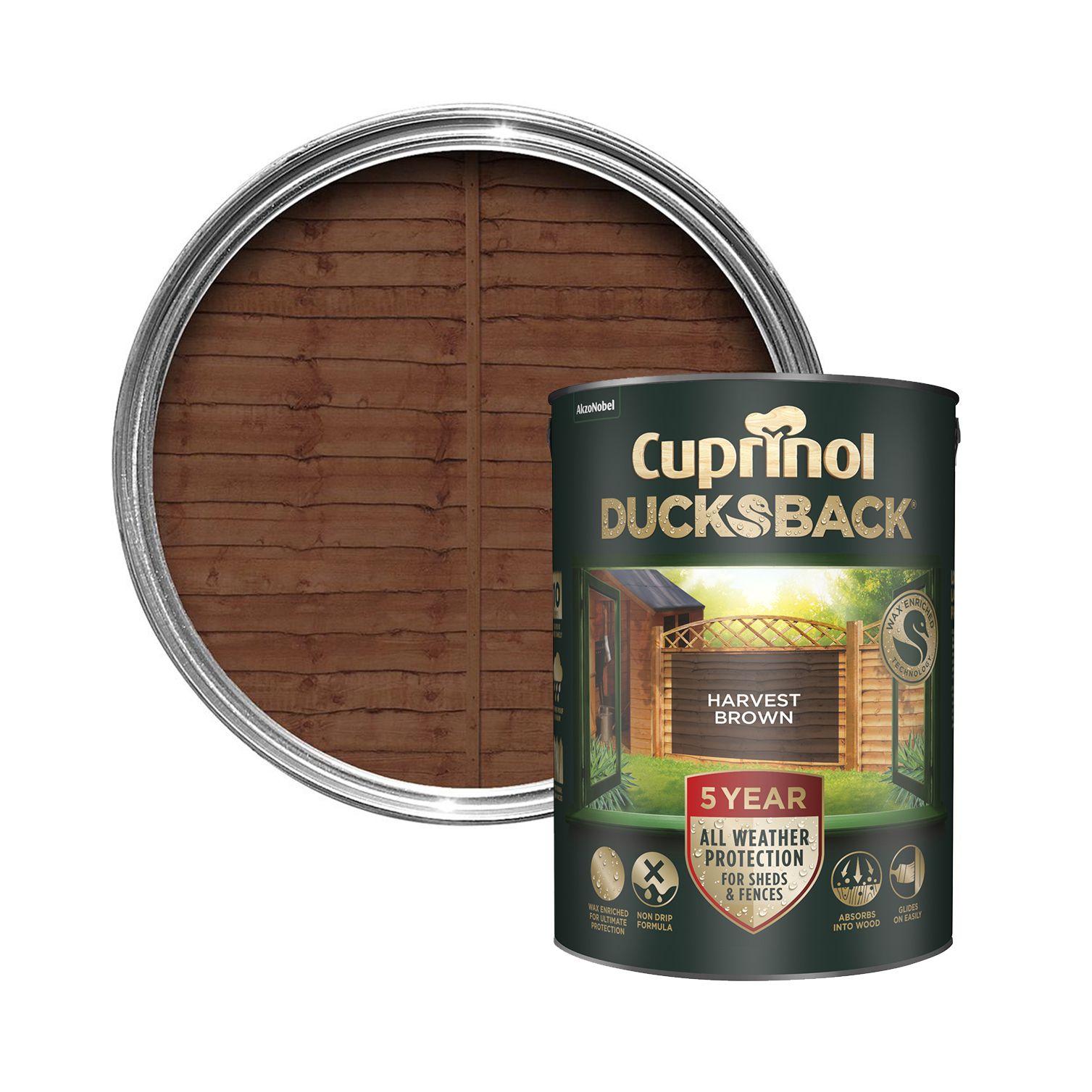 Cuprinol 5 year ducksback Harvest brown Exterior Fence & shed Treatment Wood paint, 5L