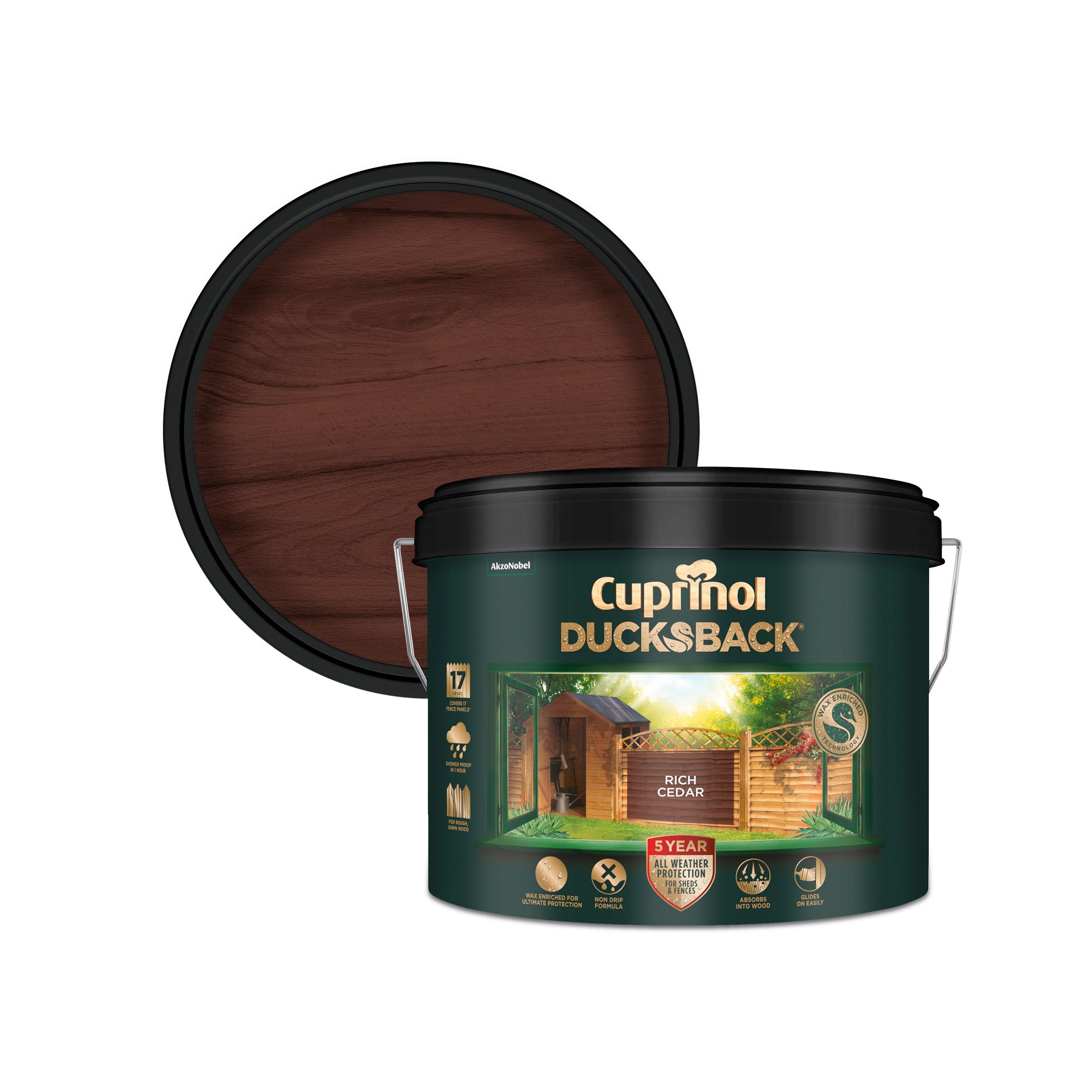 Cuprinol 5 year ducksback Rich cedar Fence & shed Wood treatment, 9L
