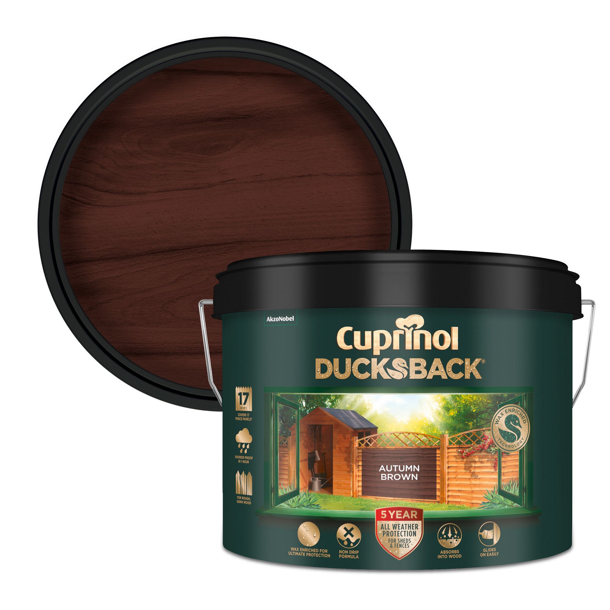 Cuprinol Ducksback Autumn Brown Matt Garden wood paint, 9L Tub DIY at B&Q
