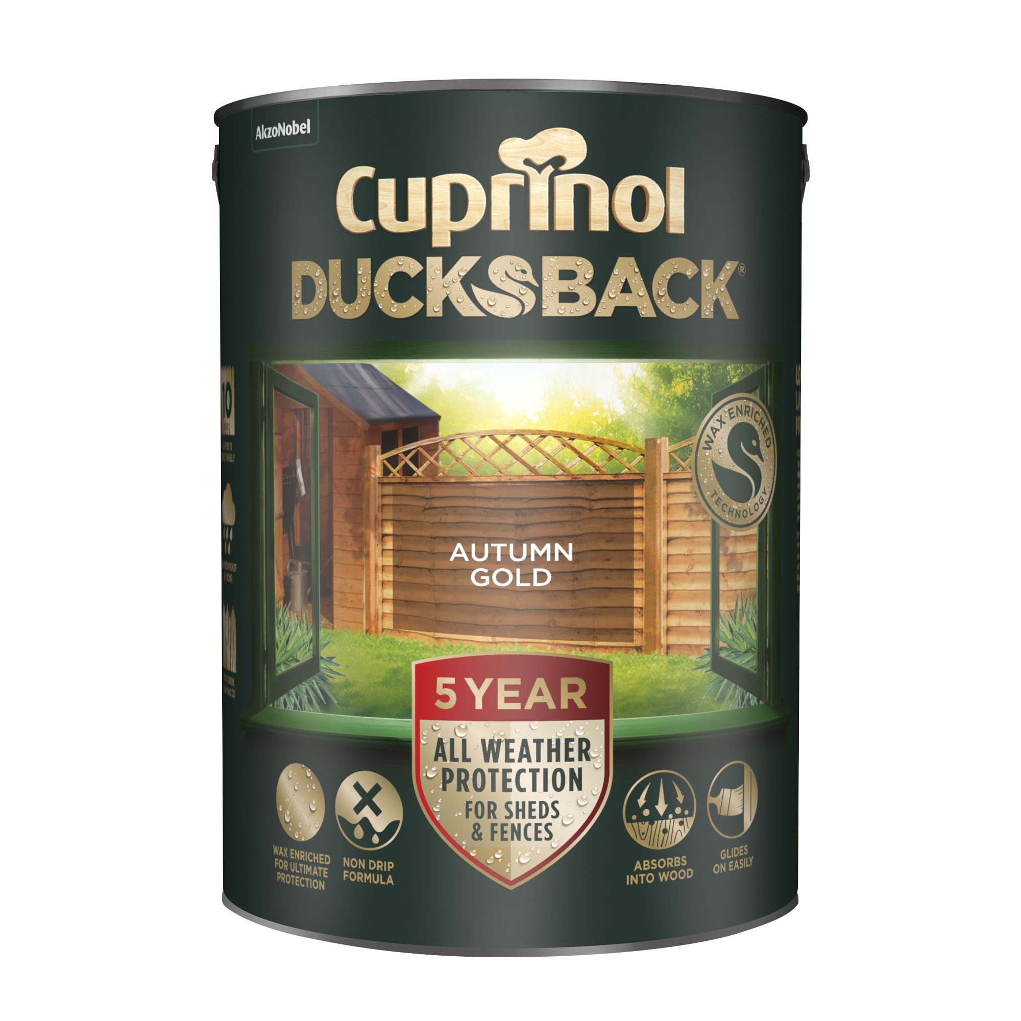 Cuprinol Ducksback Autumn gold Multi-surface Exterior Shed & fence Treatment Wood paint, 5L Tin