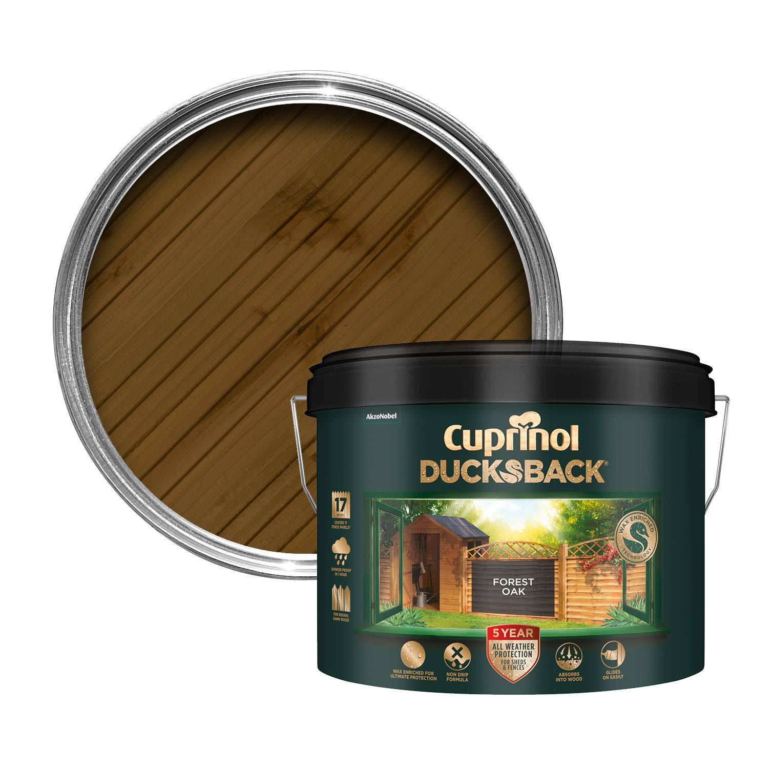Cuprinol Ducksback Forest oak Exterior Shed & fence Treatment Wood paint, 9L Tin