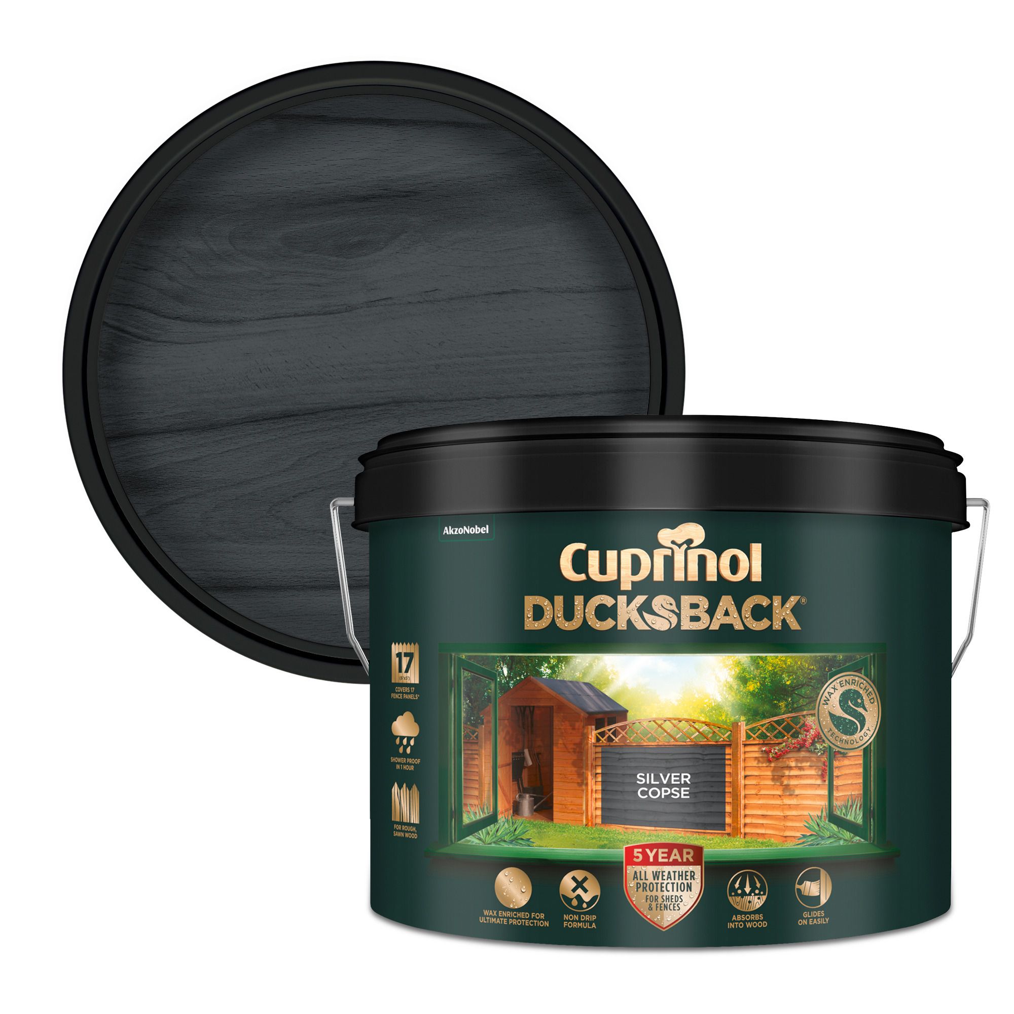 Cuprinol Ducksback Silver copse Matt Exterior Fencing & sheds Protector Wood paint, 9L