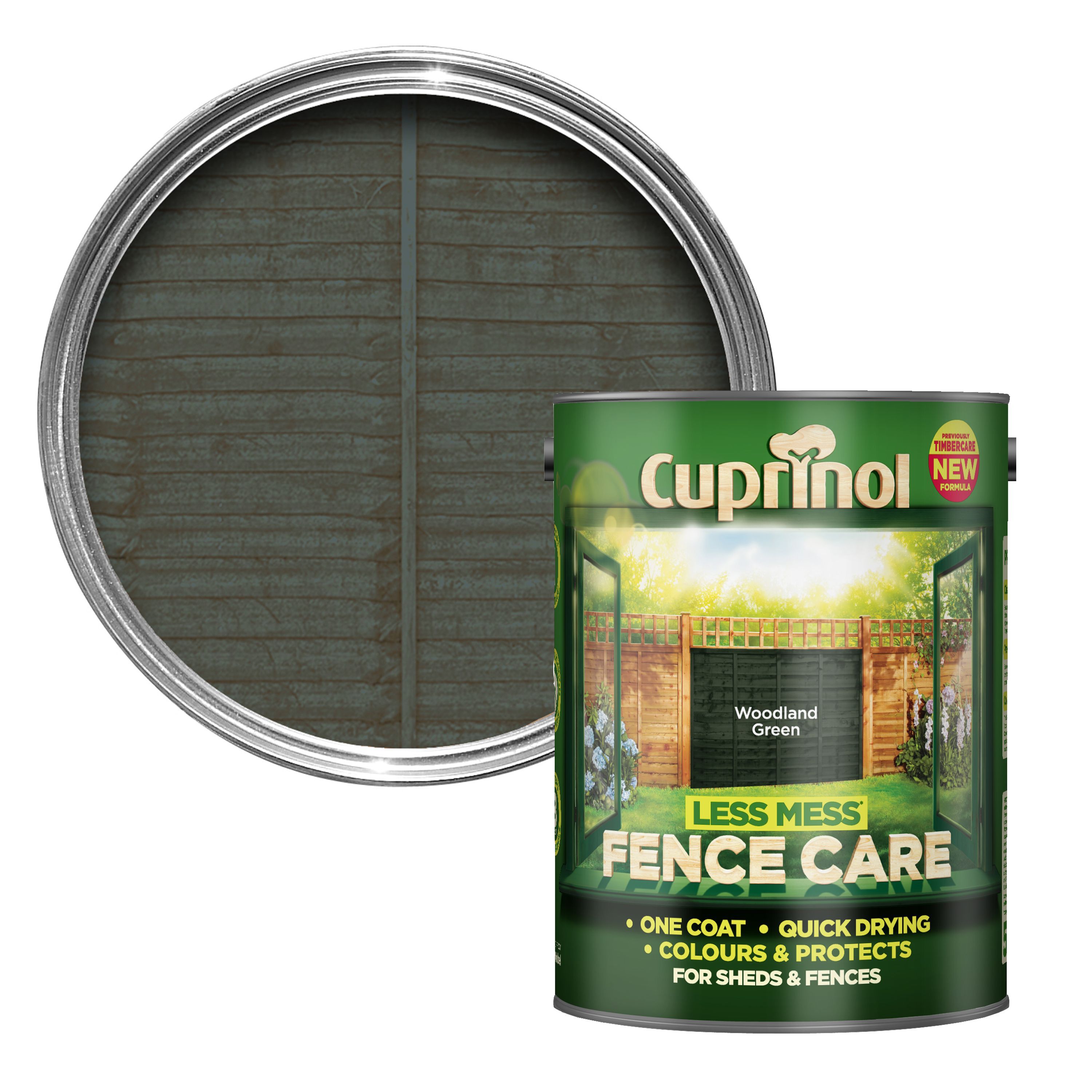Cuprinol Less mess fence care Woodland green Matt Exterior Treatment Wood paint, 5L