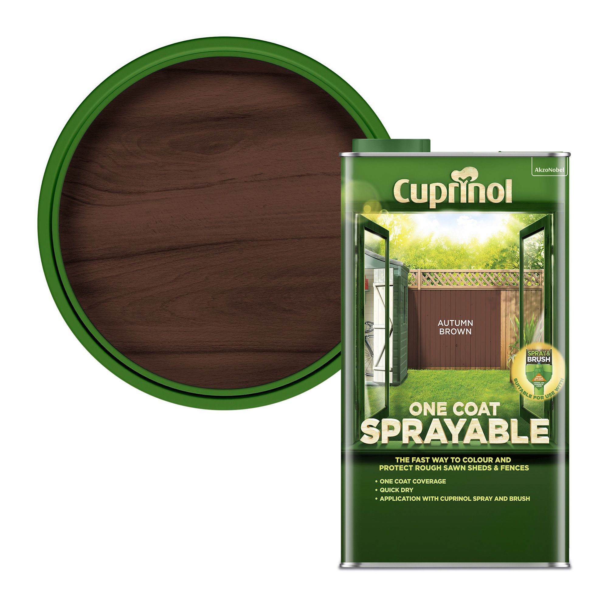 Cuprinol One Coat Sprayable Autumn brown Matt Exterior Shed & fence Treatment Wood paint, 5L