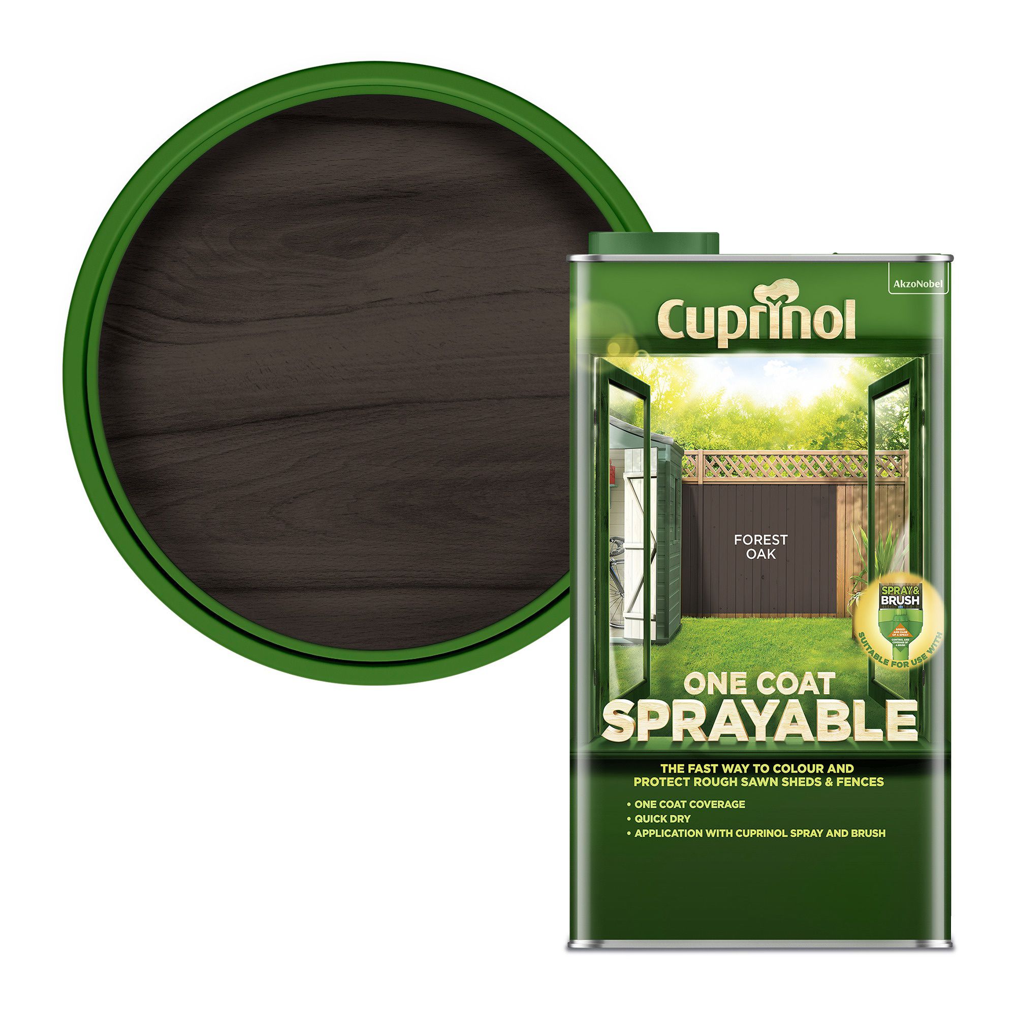 Cuprinol One coat sprayable Forest oak Matt Exterior Fence & shed Treatment Wood paint, 5L