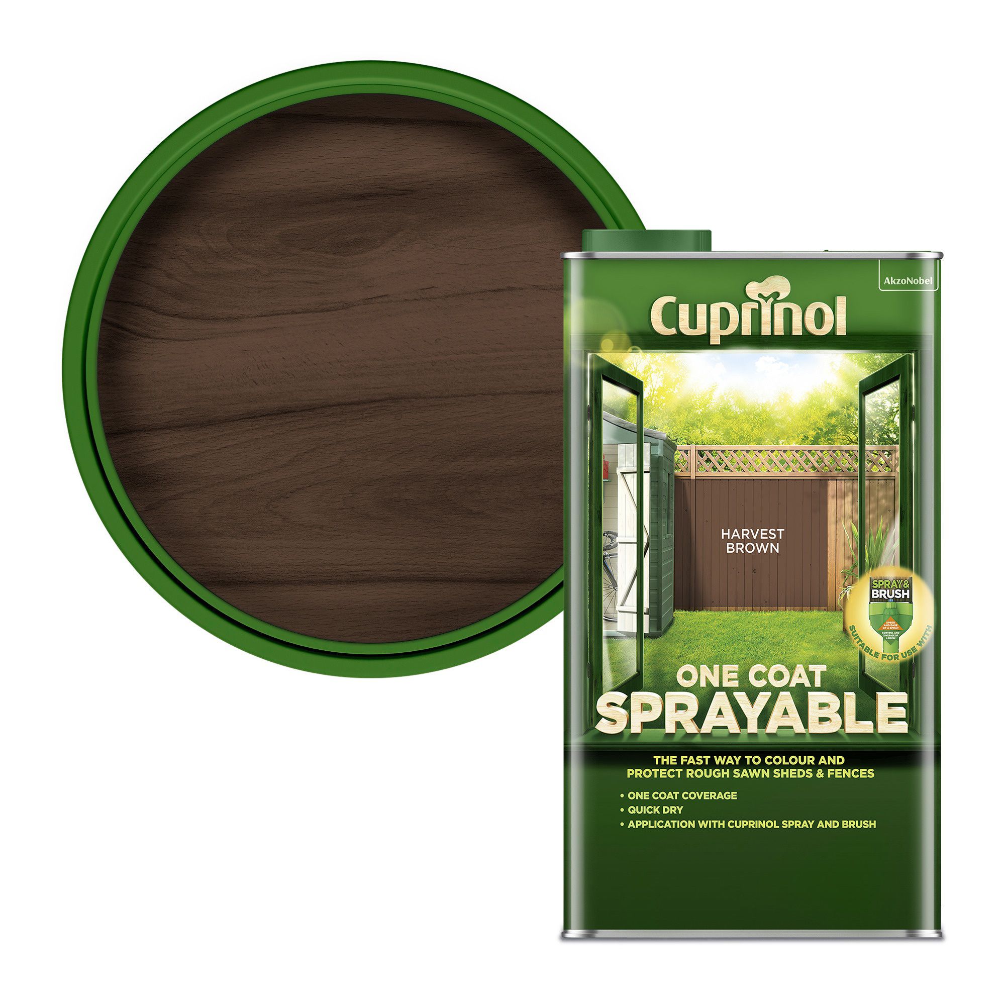 Cuprinol One coat sprayable Harvest brown Matt Exterior Fence & shed Treatment Wood paint, 5L