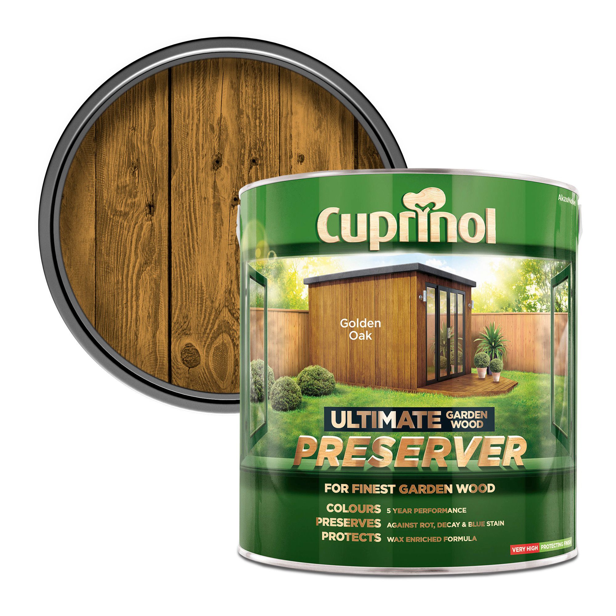 Cuprinol Ultimate Golden oak Matt Exterior Arbours, fencing, gates, sheds & summerhouses Preserver Wood paint, 4L Tin