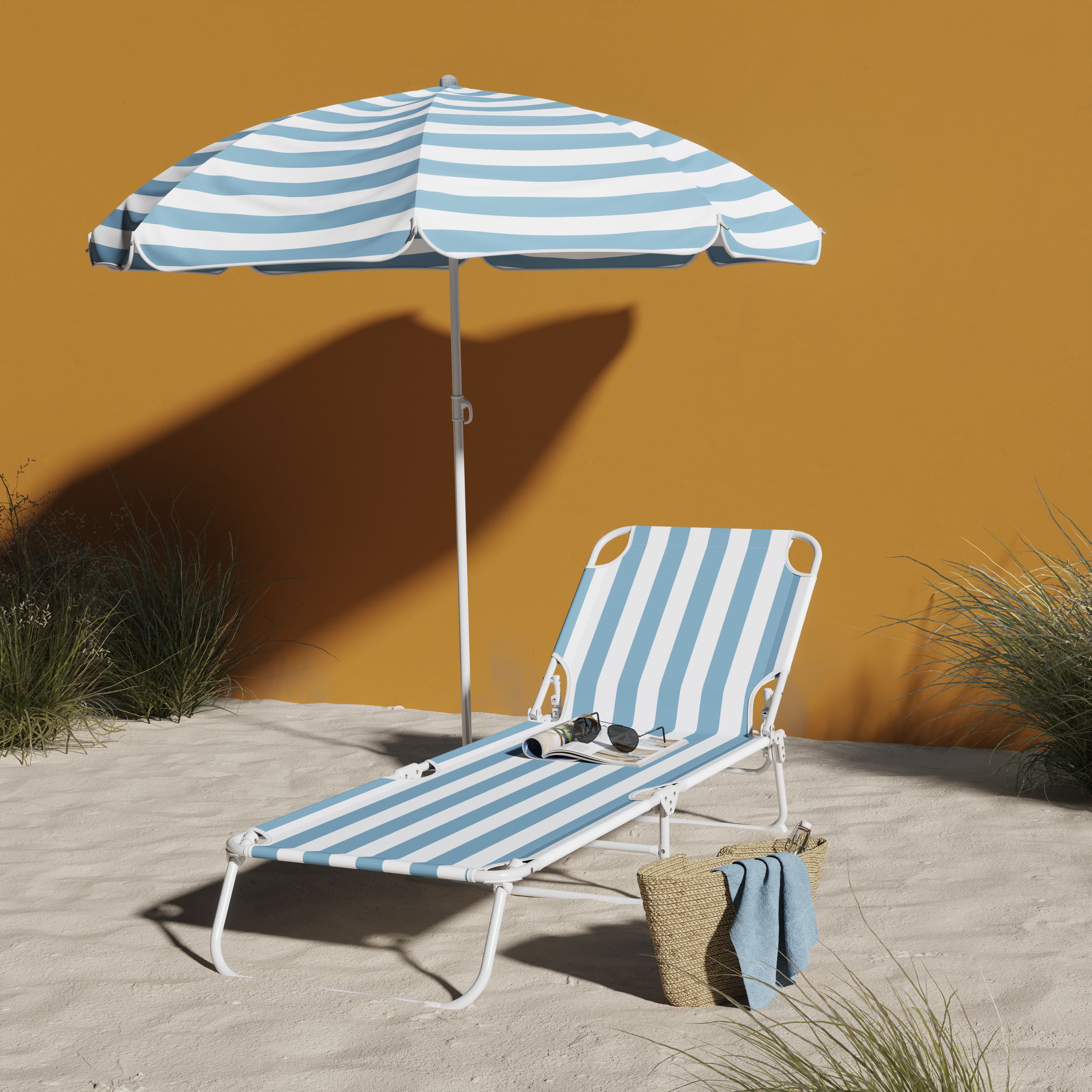 Curacao Still water blue Cabana striped Metal Sun lounger DIY at B Q