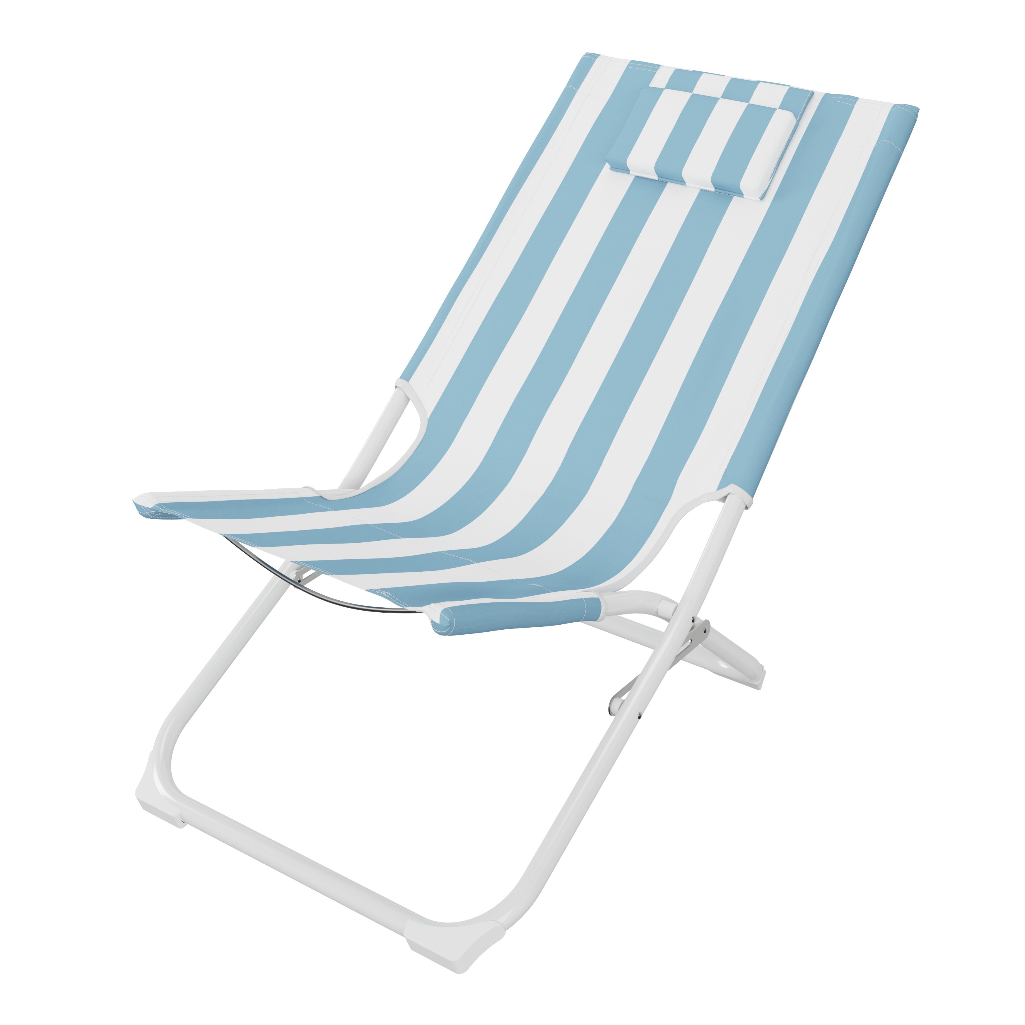 Curacao Still water blue Metal Foldable Cabana striped Beach chair