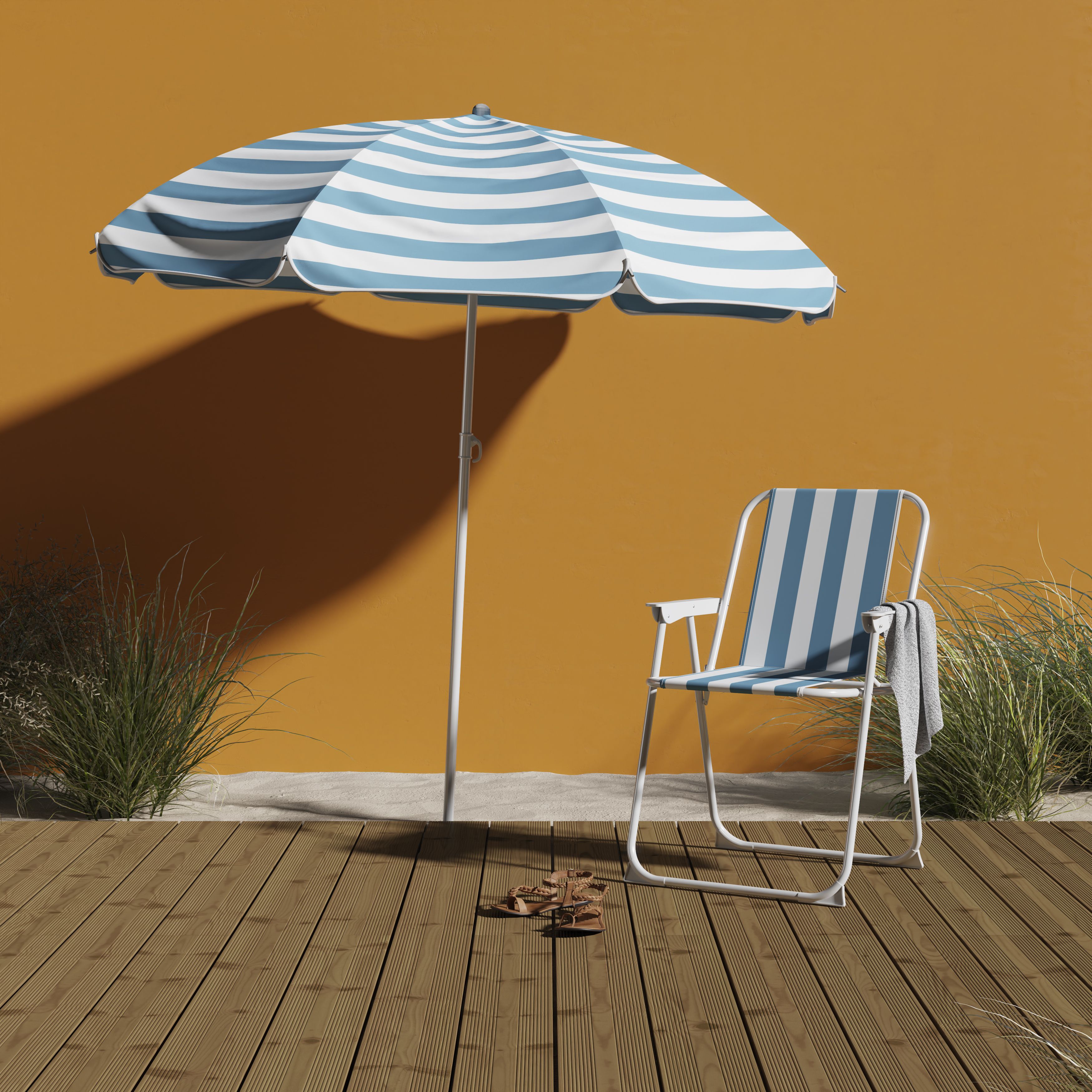 Curacao Still water blue Metal Foldable Cabana striped Picnic chair DIY at B Q