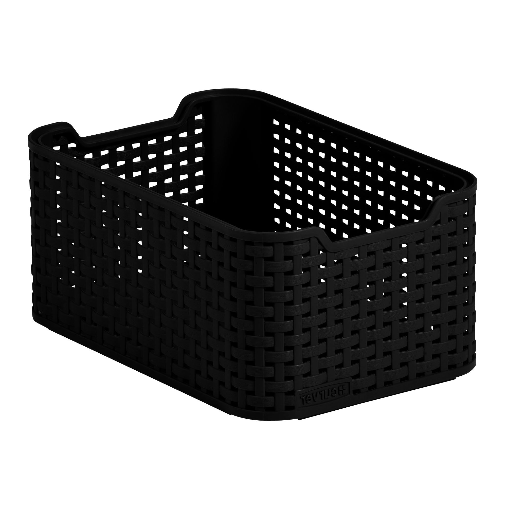 Curver Black rattan effect Plastic Storage basket (H)13cm (W)19cm DIY
