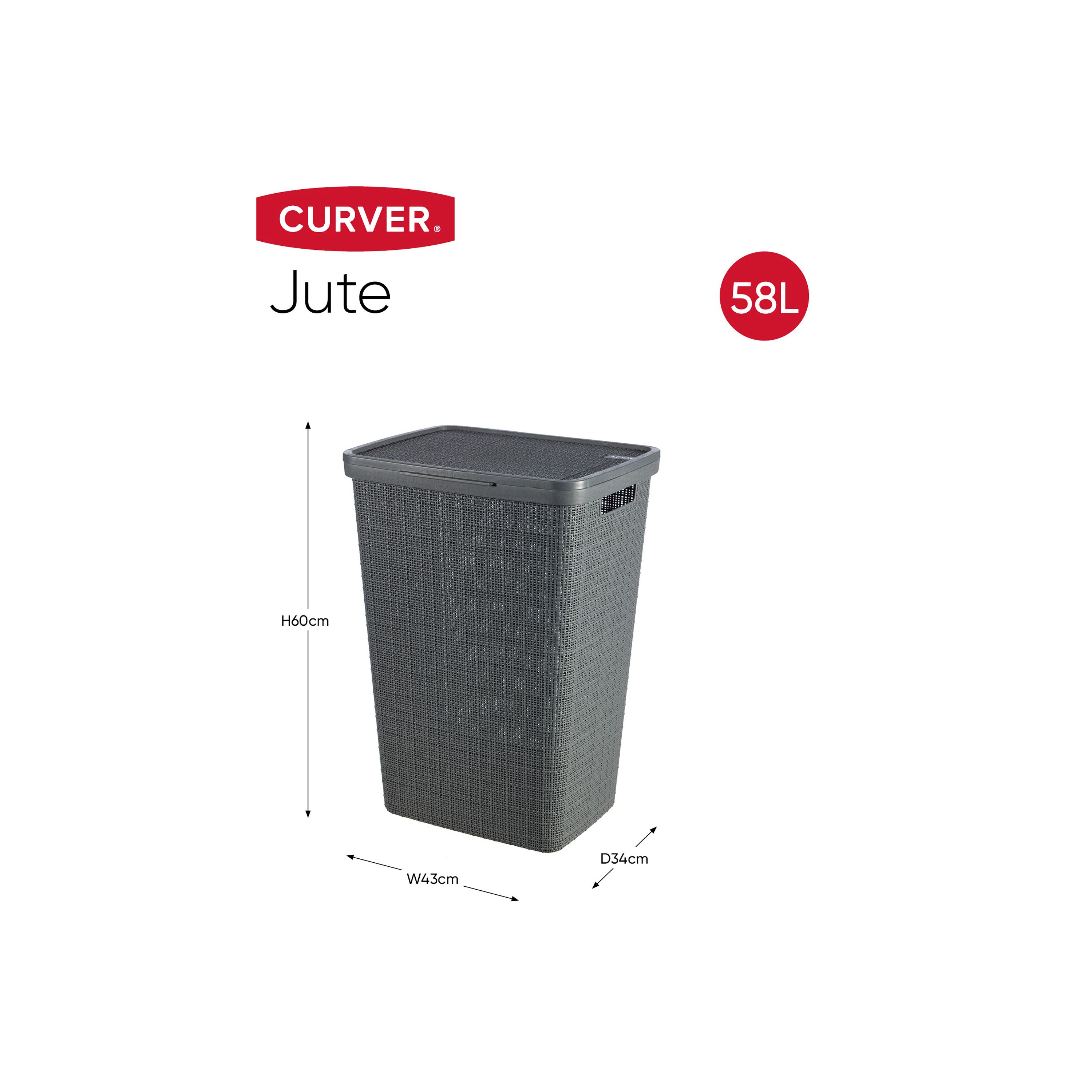 Curver Deep shadow Jute Plastic Laundry hamper, 58L