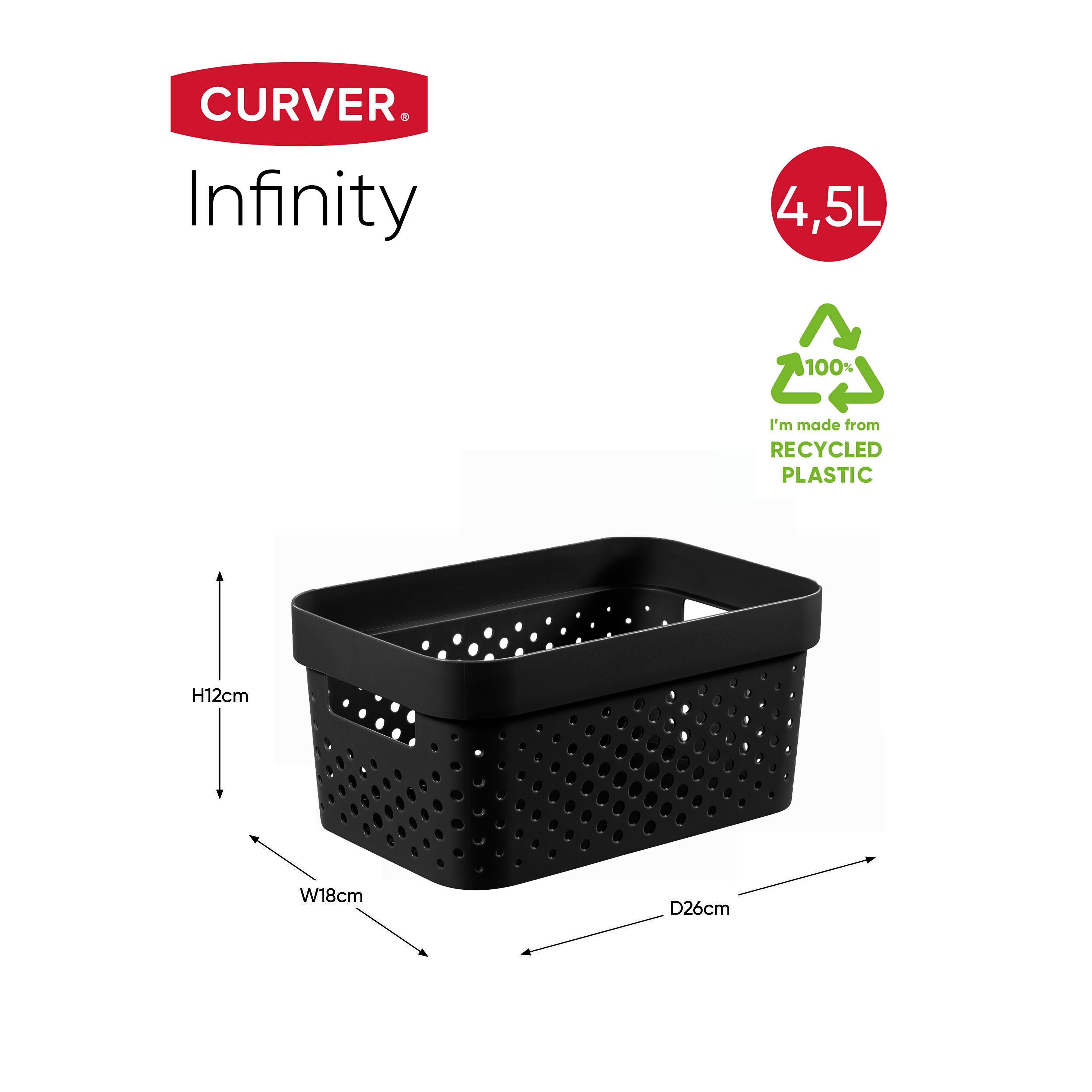 Curver Infinity Dots Black Plastic Stackable Storage basket (H)12cm (W)18cm (D)26cm