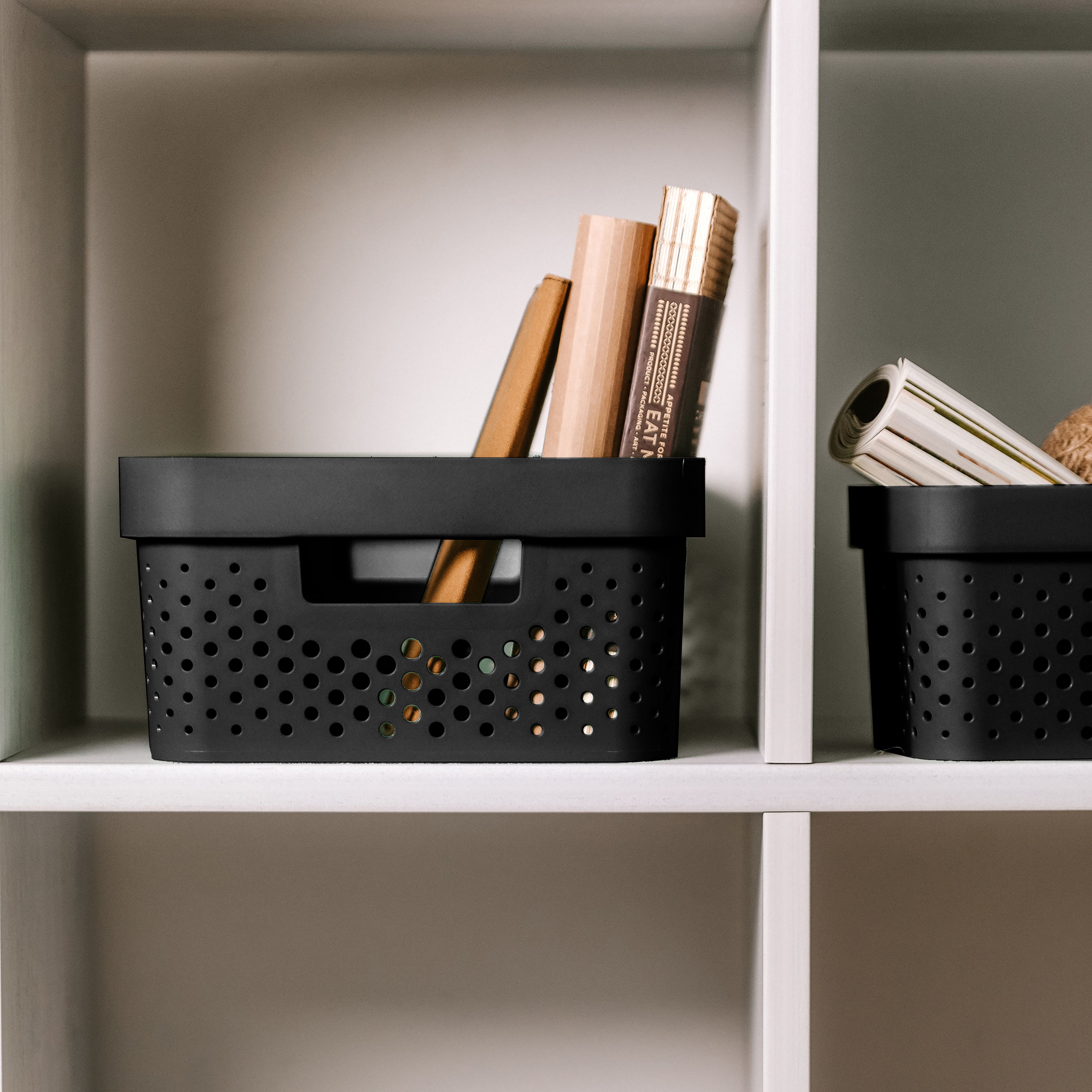 Curver Infinity Dots Black Plastic Stackable Storage basket (H)14cm (W)27cm (D)36cm