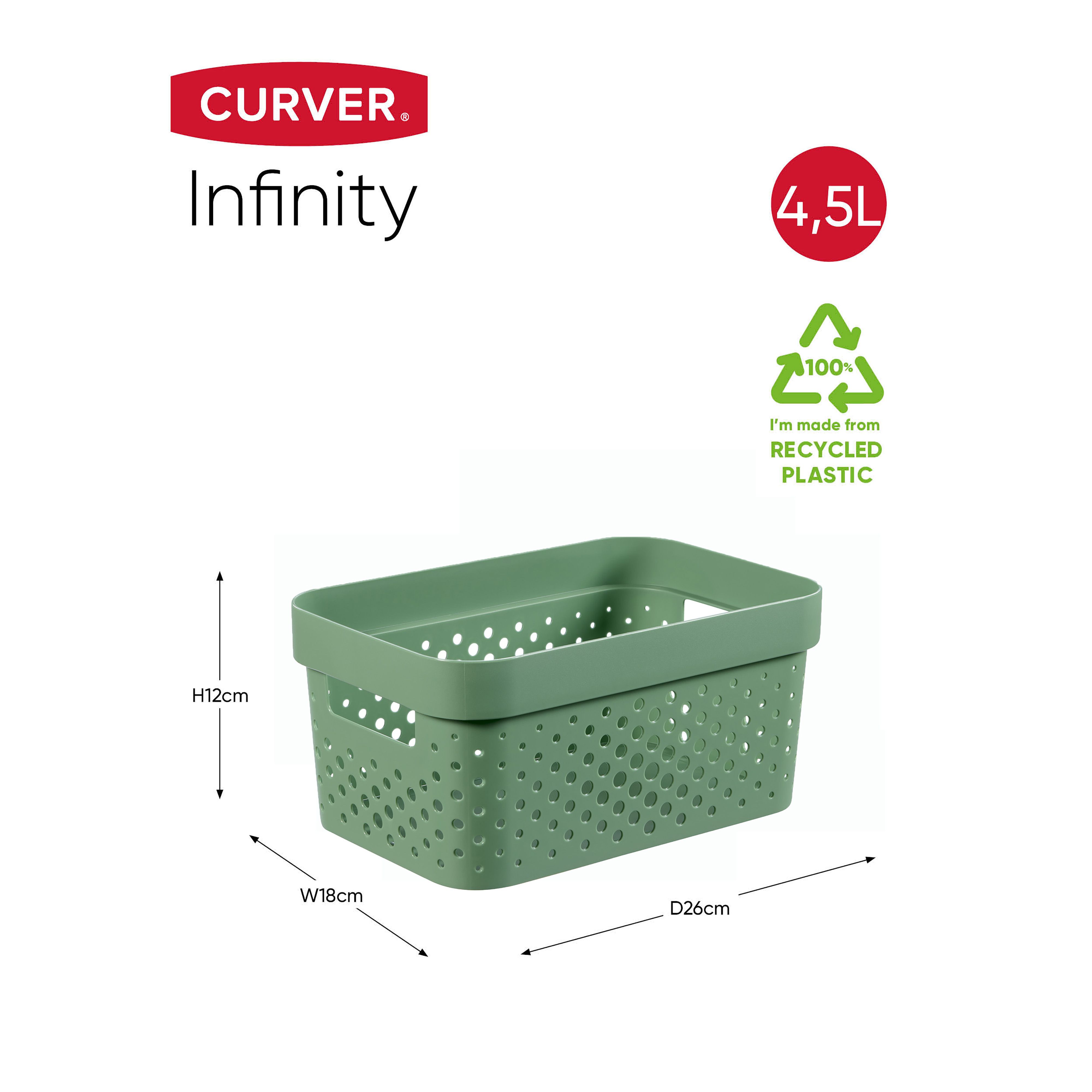 Curver Infinity Dots Green Plastic Stackable Storage basket (H)12cm (W)18cm (D)26cm