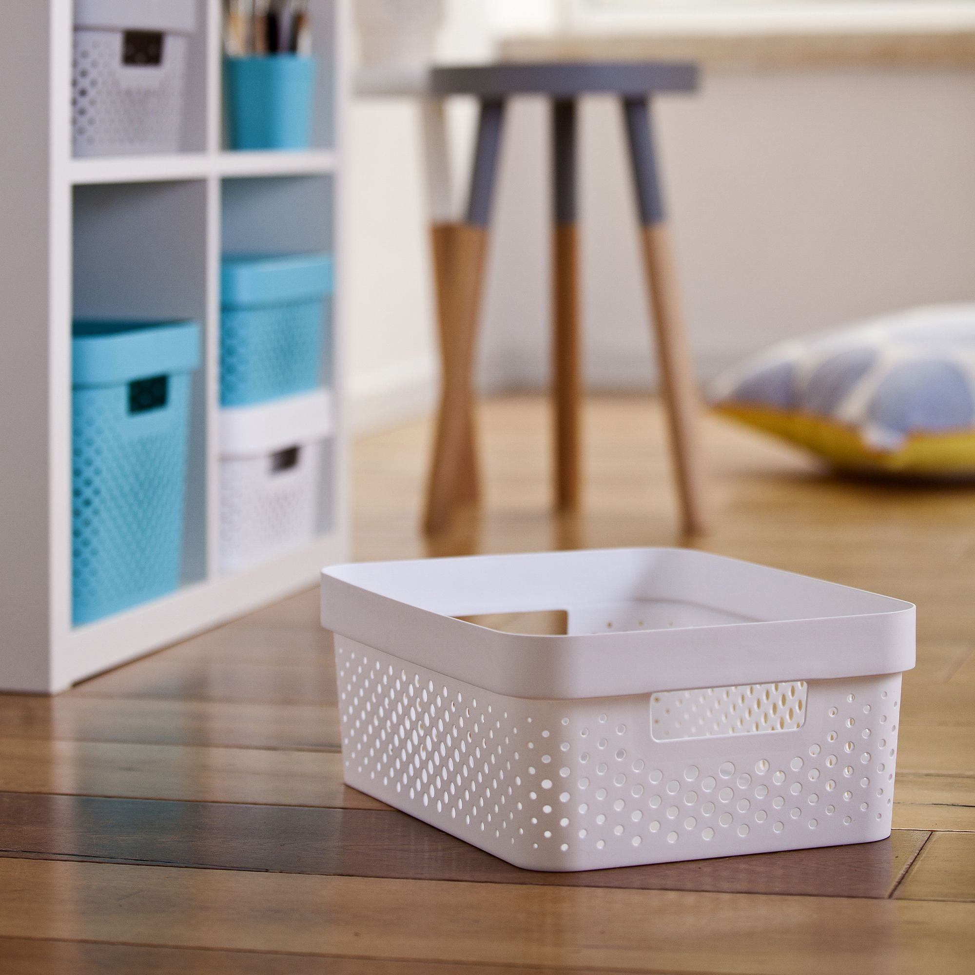 Curver Infinity Dots Matt white Plastic Medium Stackable Storage basket (H)1.4cm (W)2.7cm (D)3.6cm