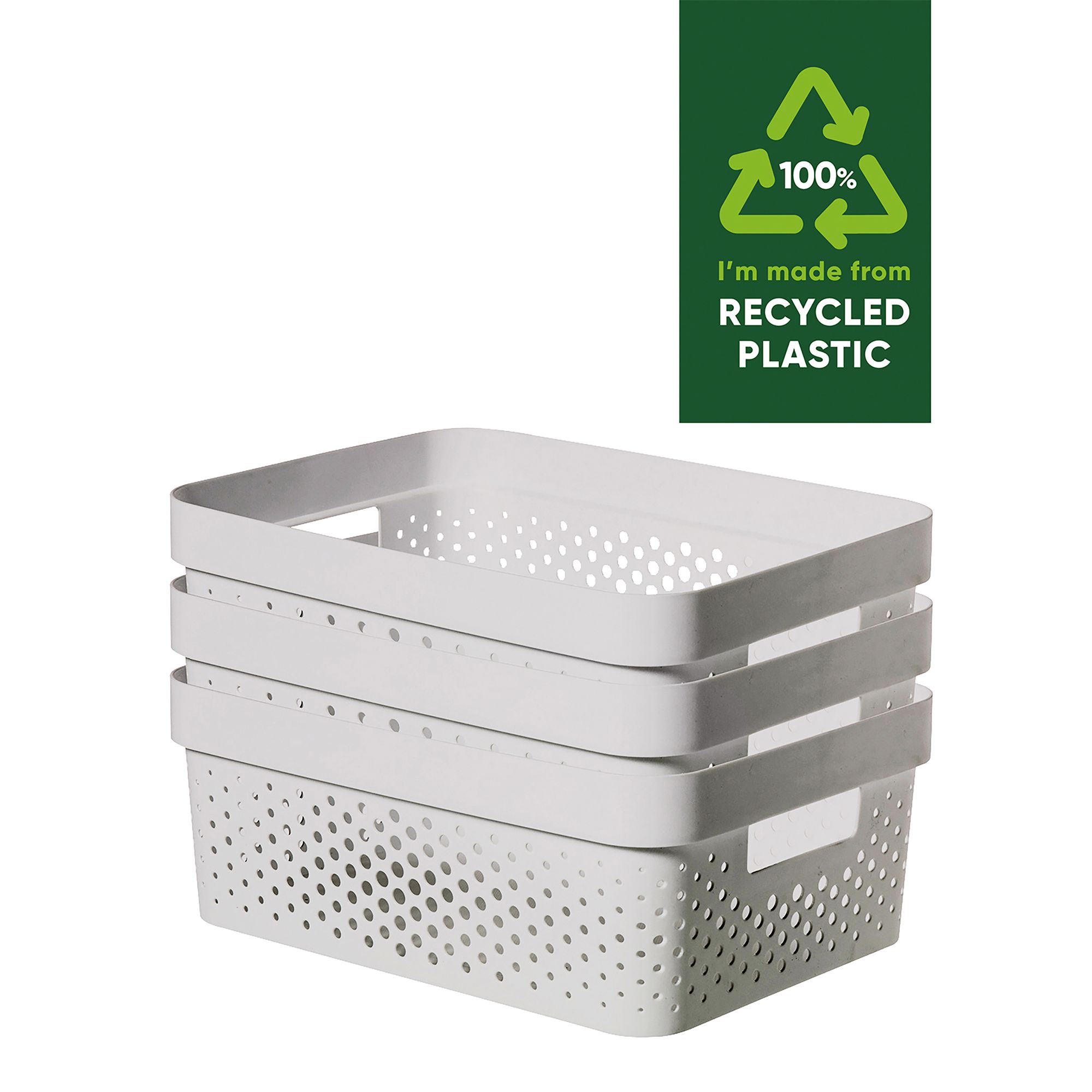 Curver Infinity Dots Matt white Plastic Medium Stackable Storage basket (H)1.4cm (W)2.7cm (D)3.6cm