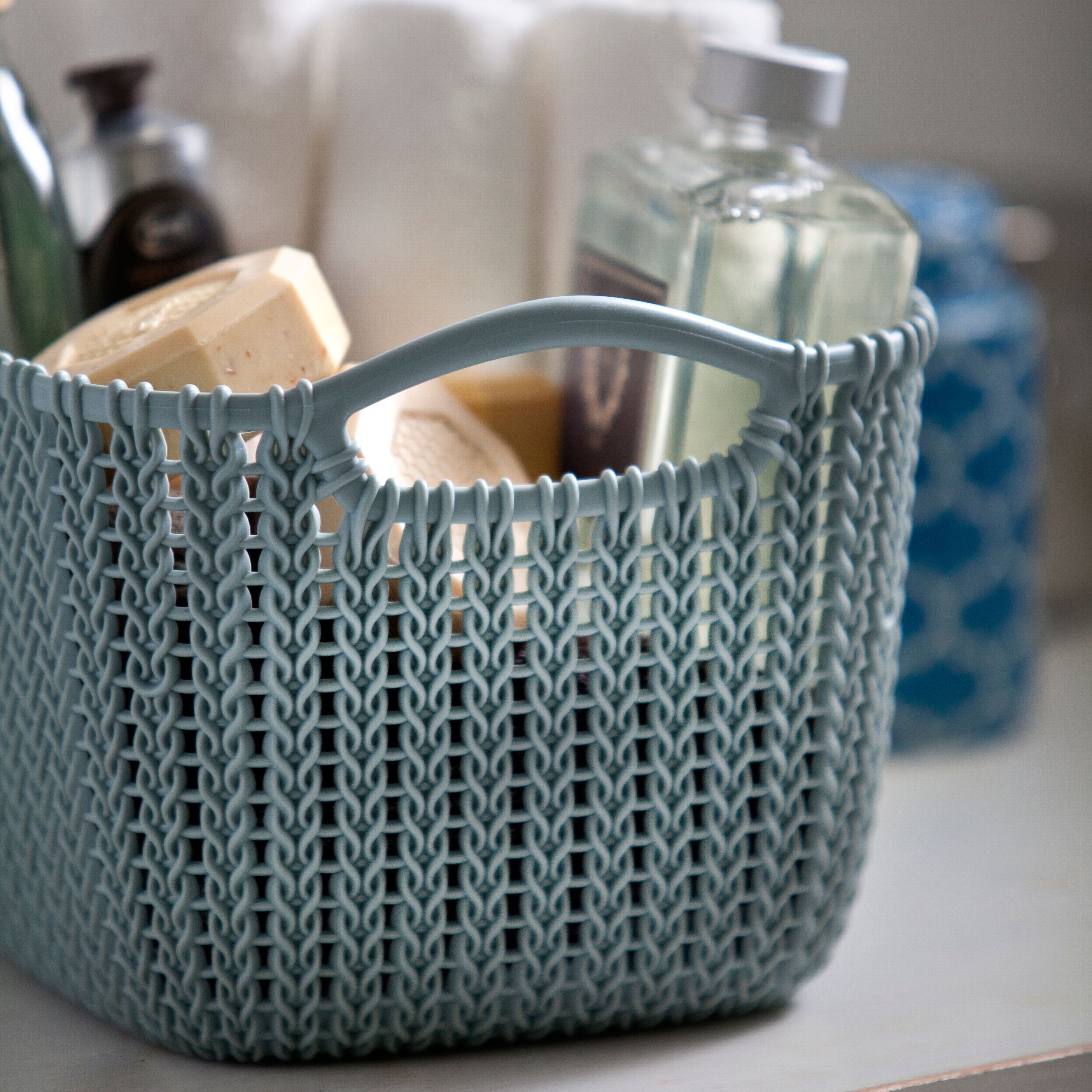 Curver Knit collection Misty blue Plastic Storage basket (H)14cm (W)25cm