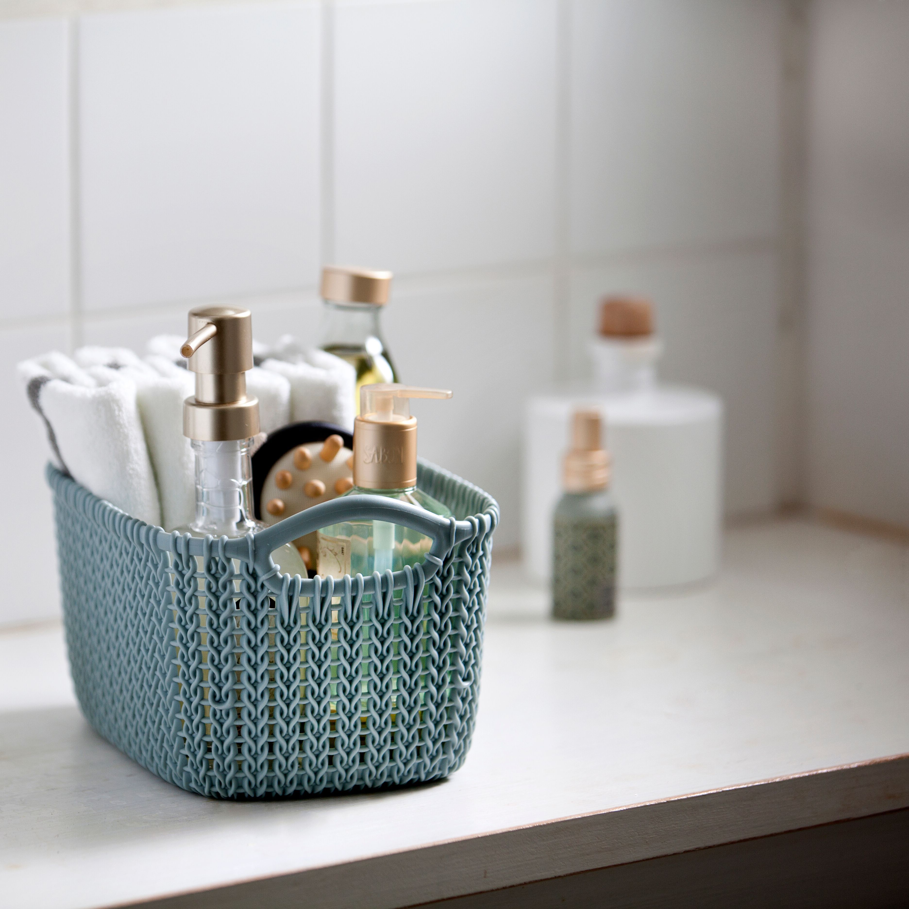 Curver Knit collection Misty blue Plastic Storage basket (H)14cm (W)25cm