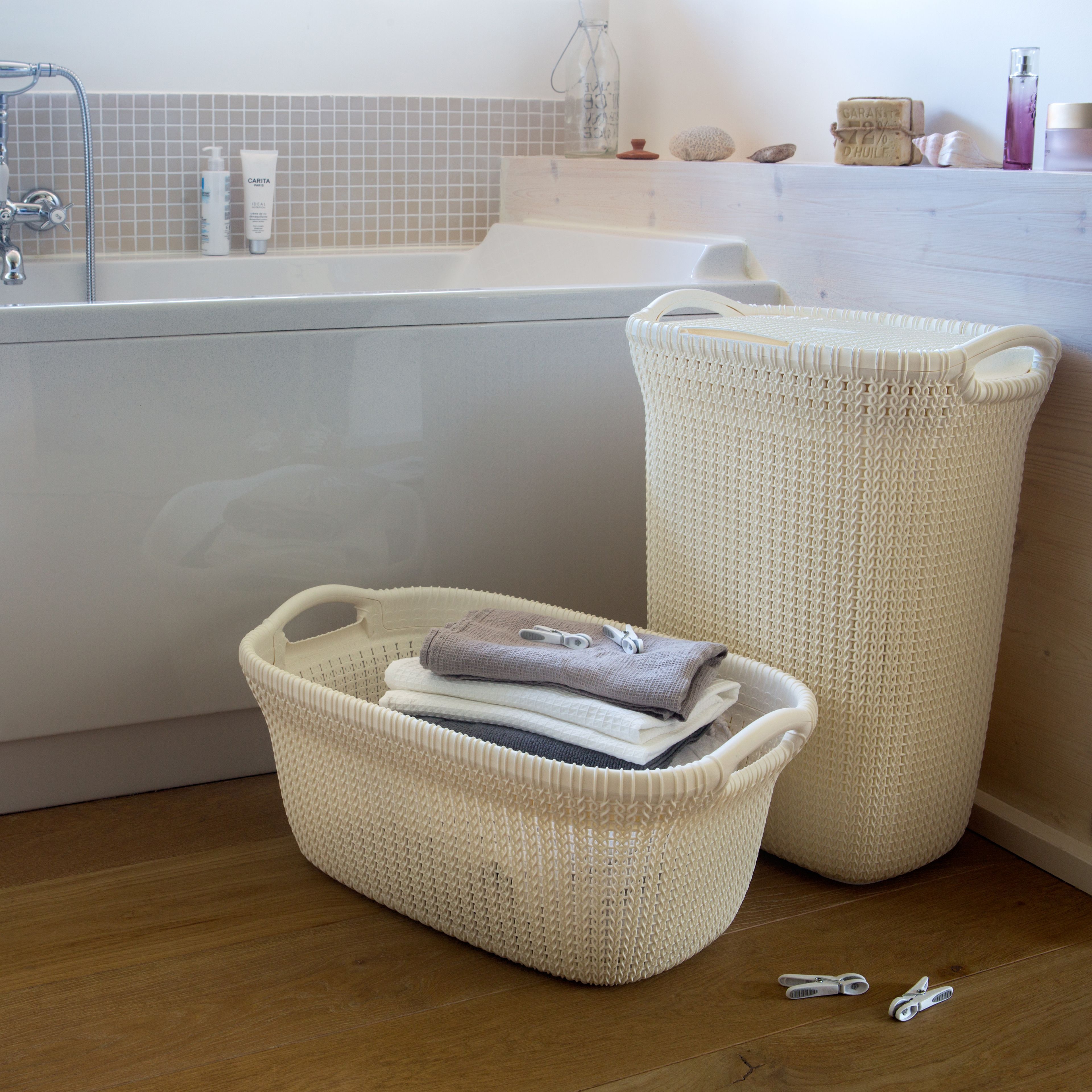 Curver Knit collection Oasis white Plastic Storage basket (H)27cm (W)60cm