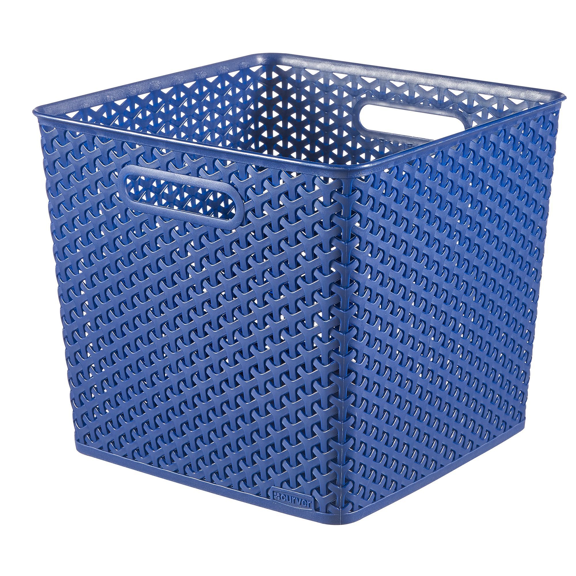 Curver My style Blue rattan effect Plastic Nestable Storage basket (H)28cm (W)33cm