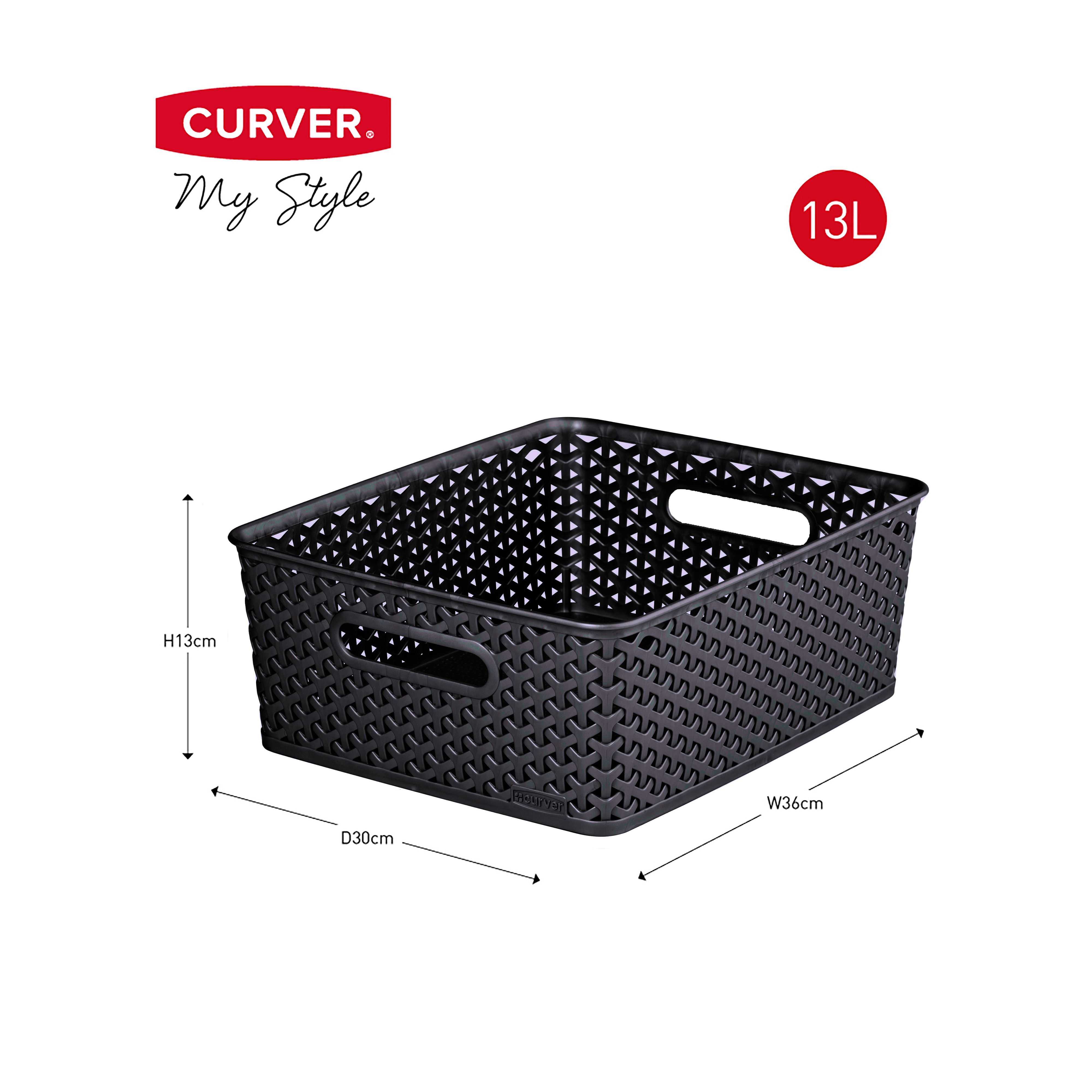 Curver My Style Dark grey Plastic Stackable Storage basket (H)13cm (W)36cm (D)30cm