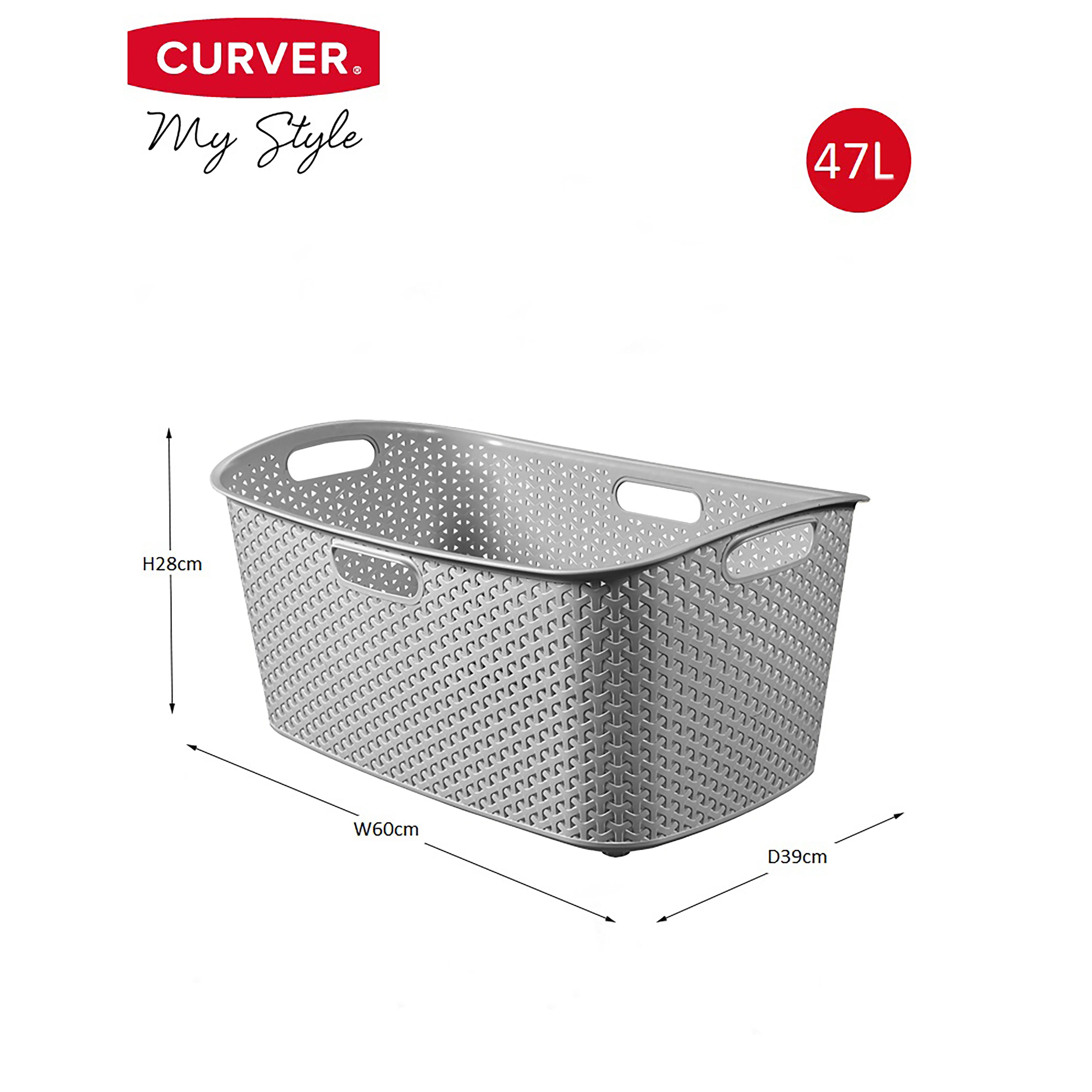 Curver My Style Grey Plastic Laundry basket, 47L