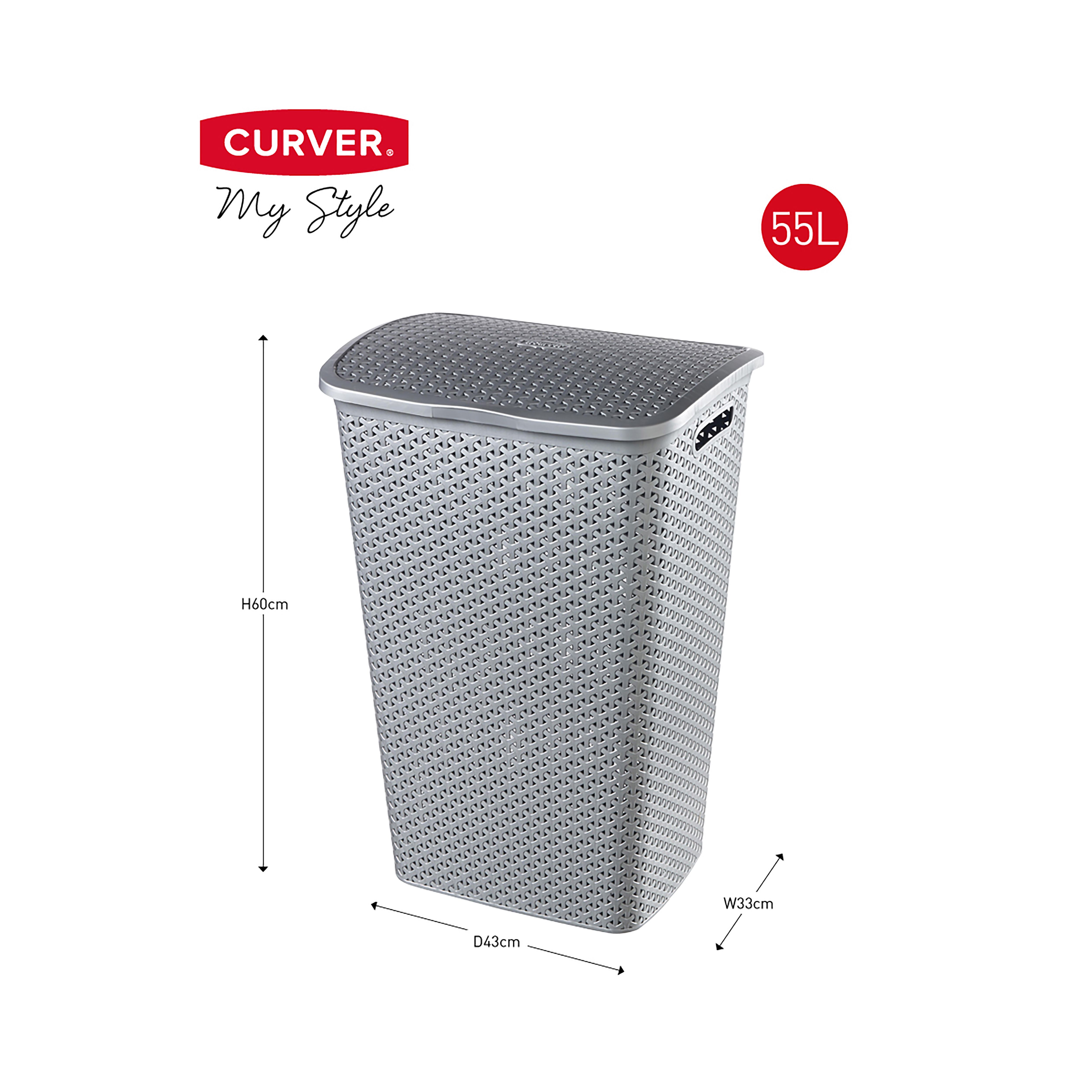 Curver My Style Grey Plastic Laundry hamper, 55L