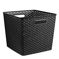 Curver My Style Matt dark grey rattan effect Plastic Stackable Storage basket (H)28cm (W)33cm (D)33cm