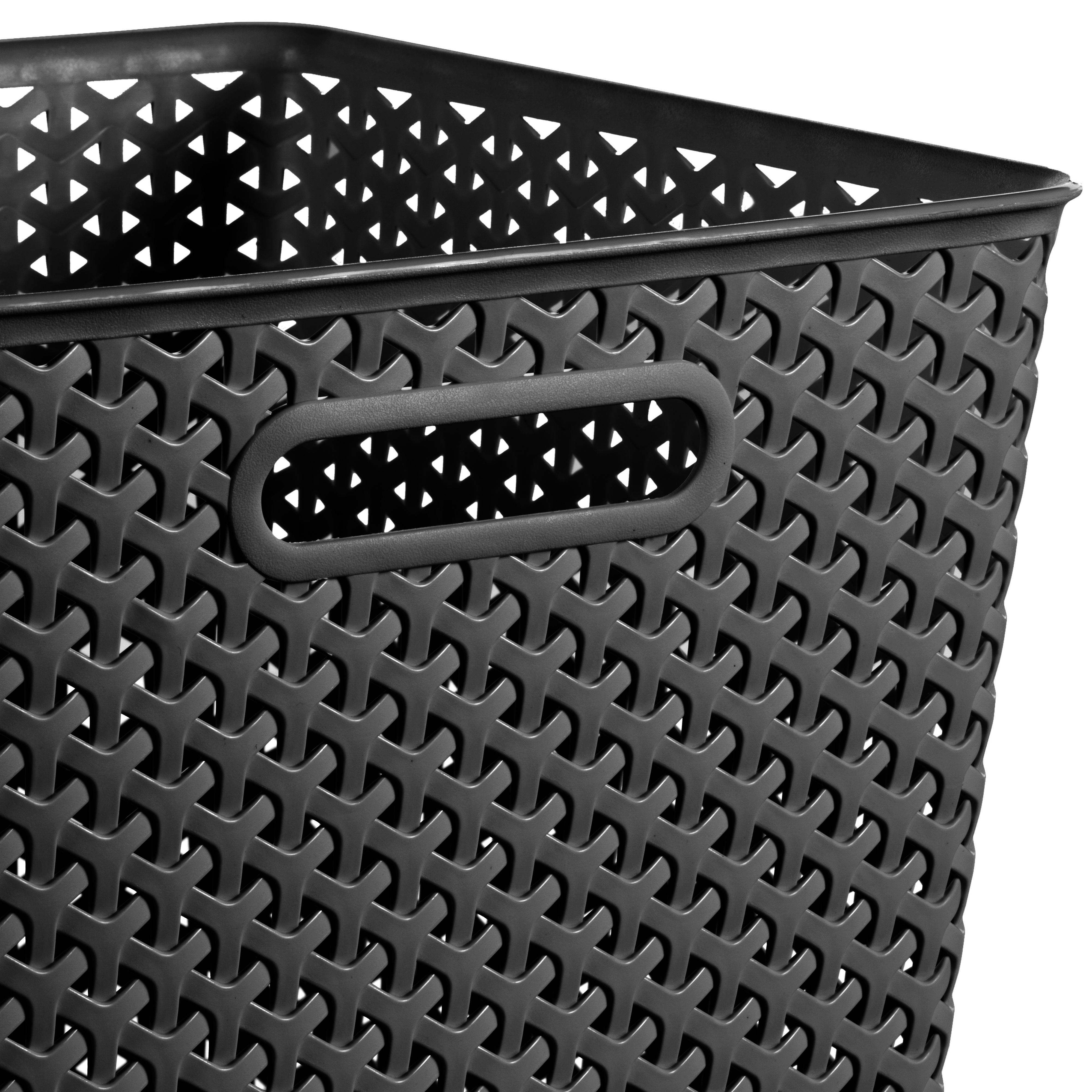 Curver My Style Matt dark grey rattan effect Plastic Stackable Storage basket (H)28cm (W)33cm (D)33cm