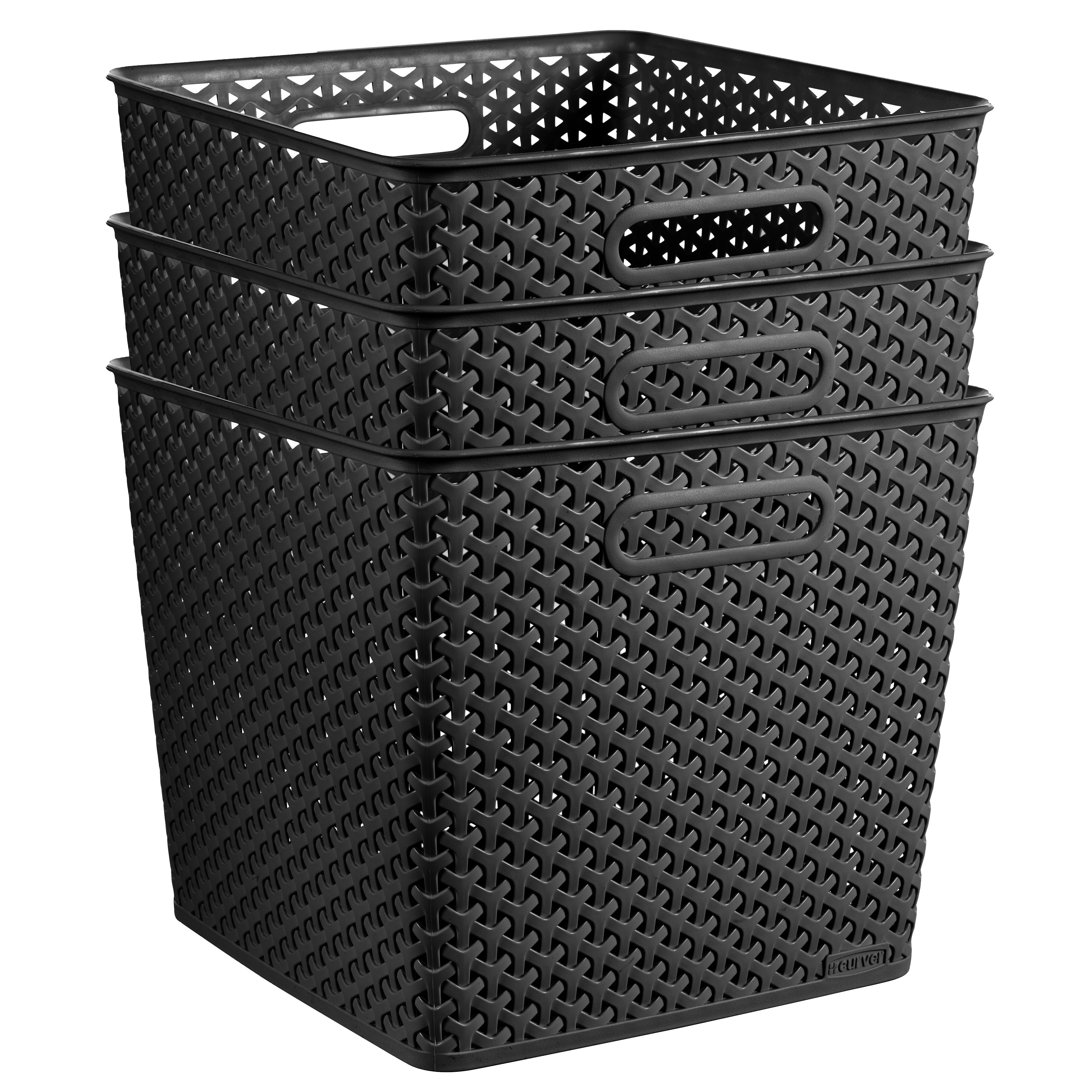 Curver My Style Matt dark grey rattan effect Plastic Stackable Storage basket (H)28cm (W)33cm (D)33cm