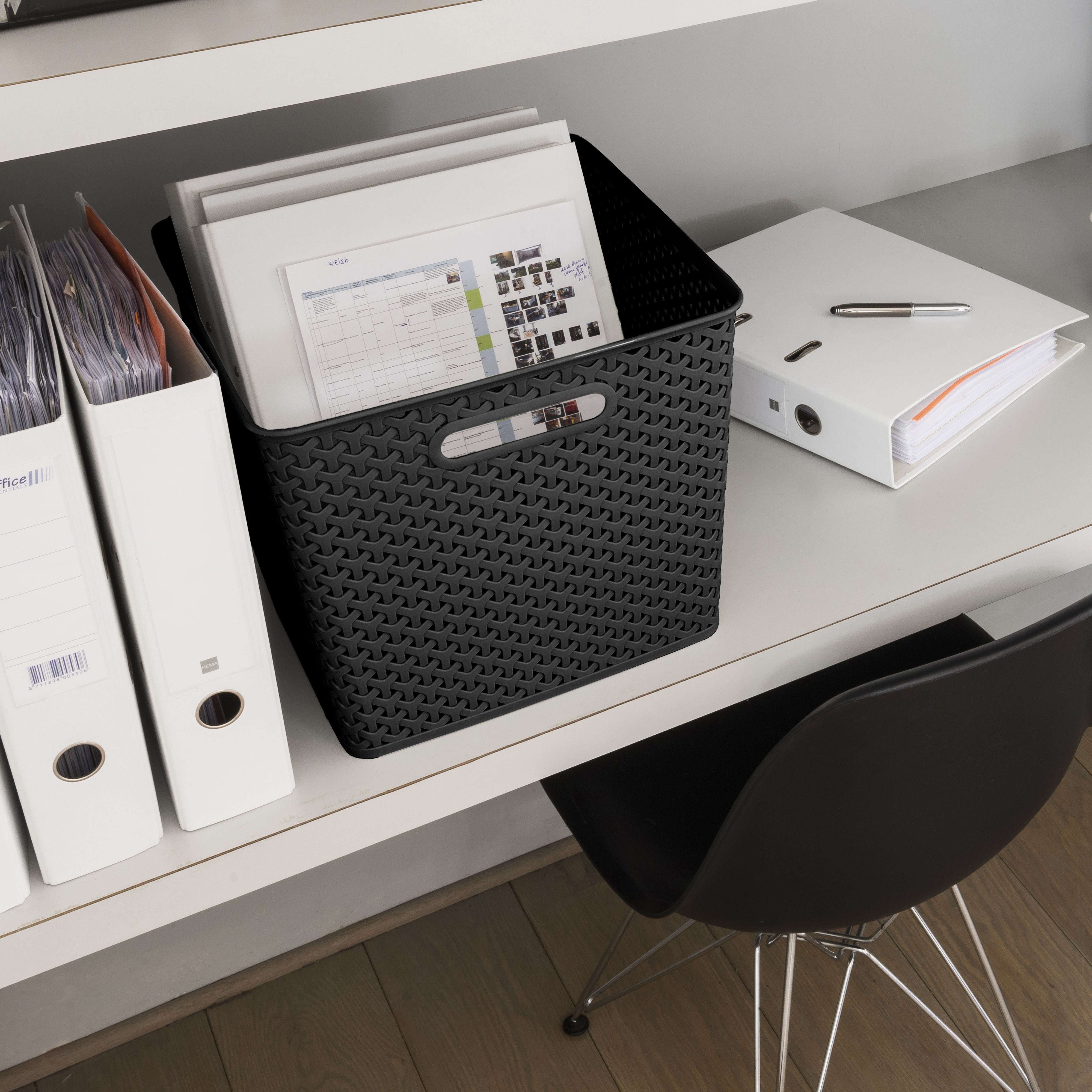 Curver My Style Matt dark grey rattan effect Plastic Stackable Storage basket (H)28cm (W)33cm (D)33cm