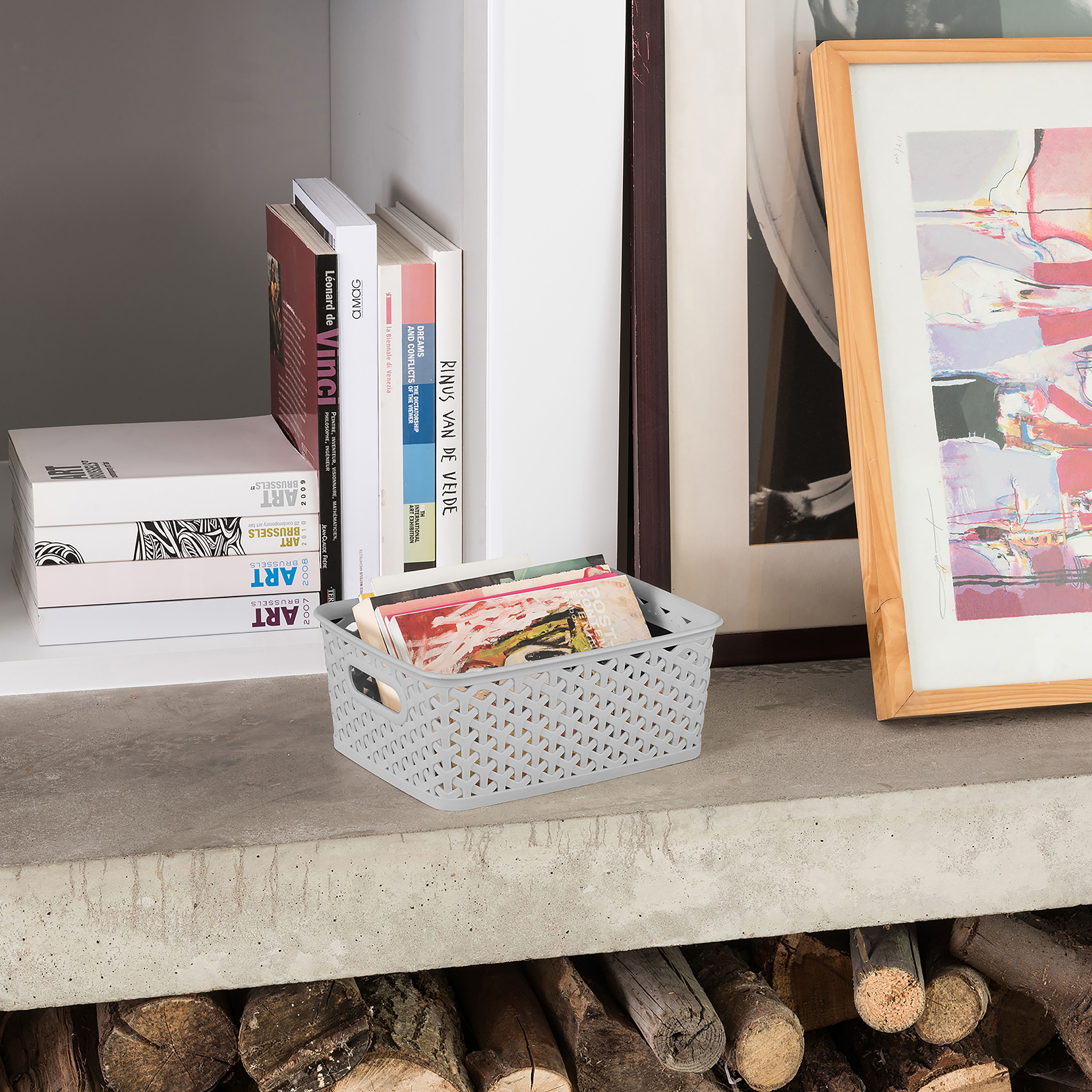Curver My Style Modern Matt grey rattan effect Plastic Stackable Storage basket (H)10cm (W)25cm (D)20cm