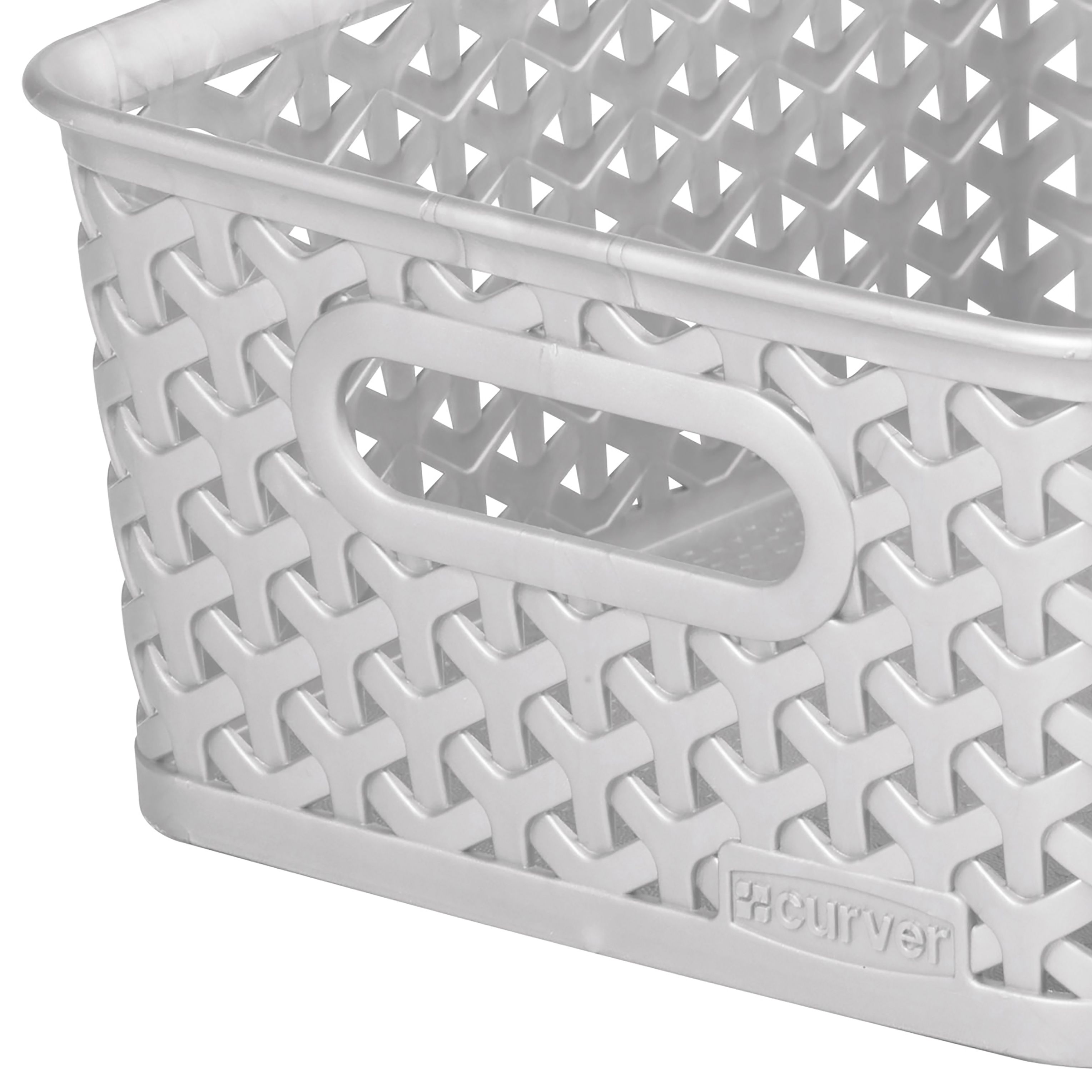 Curver My Style Modern Matt grey rattan effect Plastic Stackable Storage basket (H)10cm (W)25cm (D)20cm