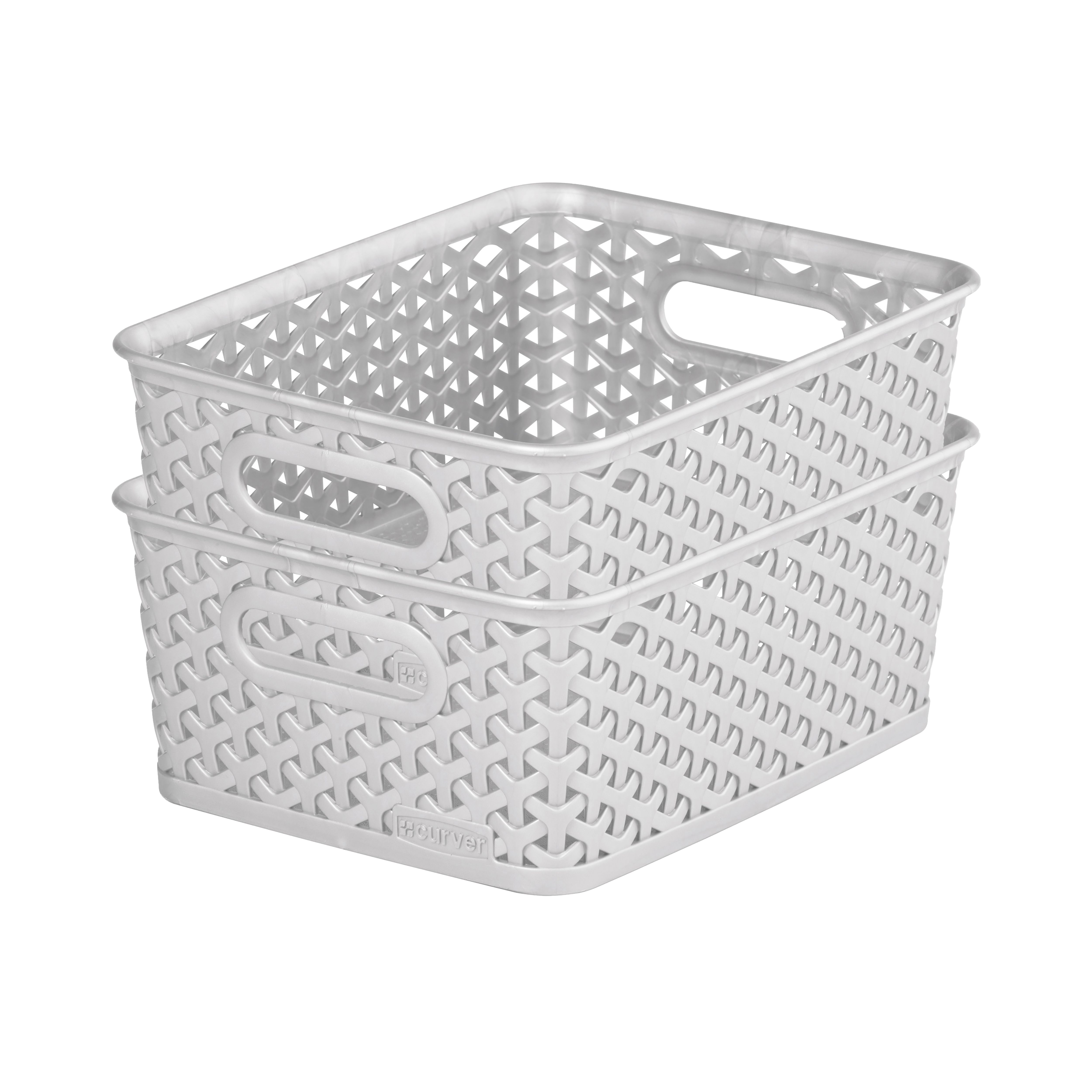 Curver My Style Modern Matt grey rattan effect Plastic Stackable Storage basket (H)10cm (W)25cm (D)20cm