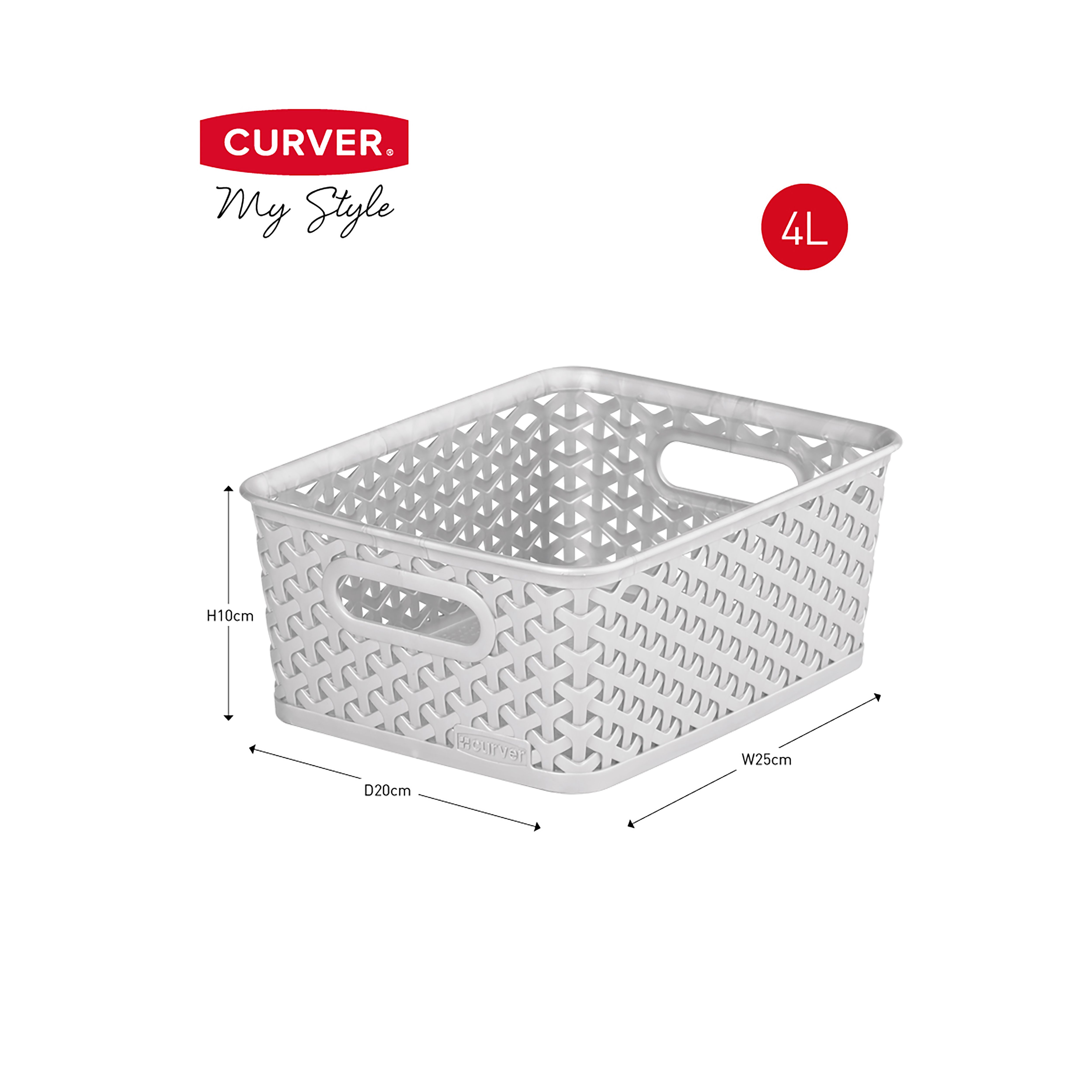 Curver My Style Modern Matt grey rattan effect Plastic Stackable Storage basket (H)10cm (W)25cm (D)20cm