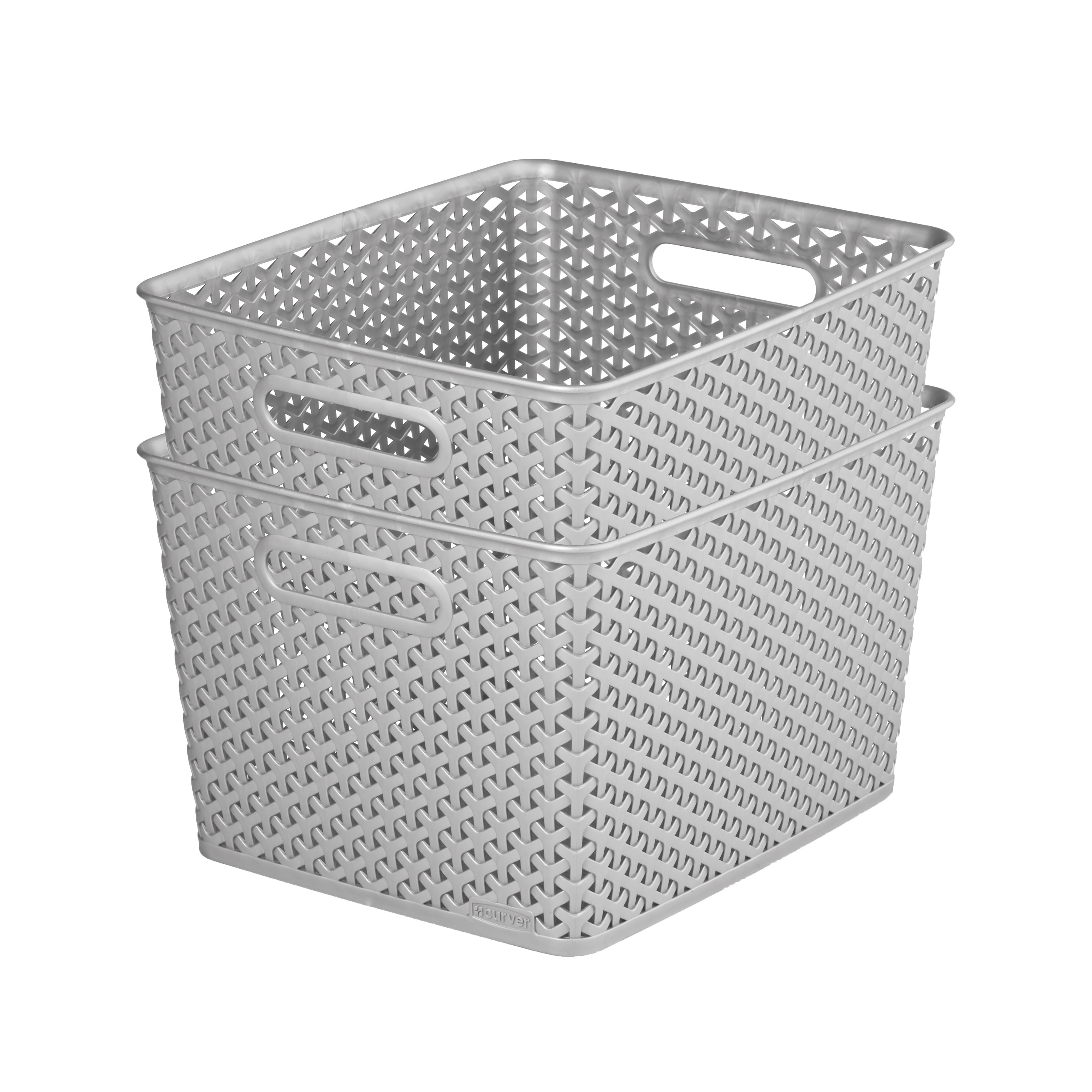 Curver My Style Modern Matt grey rattan effect Plastic Stackable Storage basket (H)22cm (W)36cm (D)30cm
