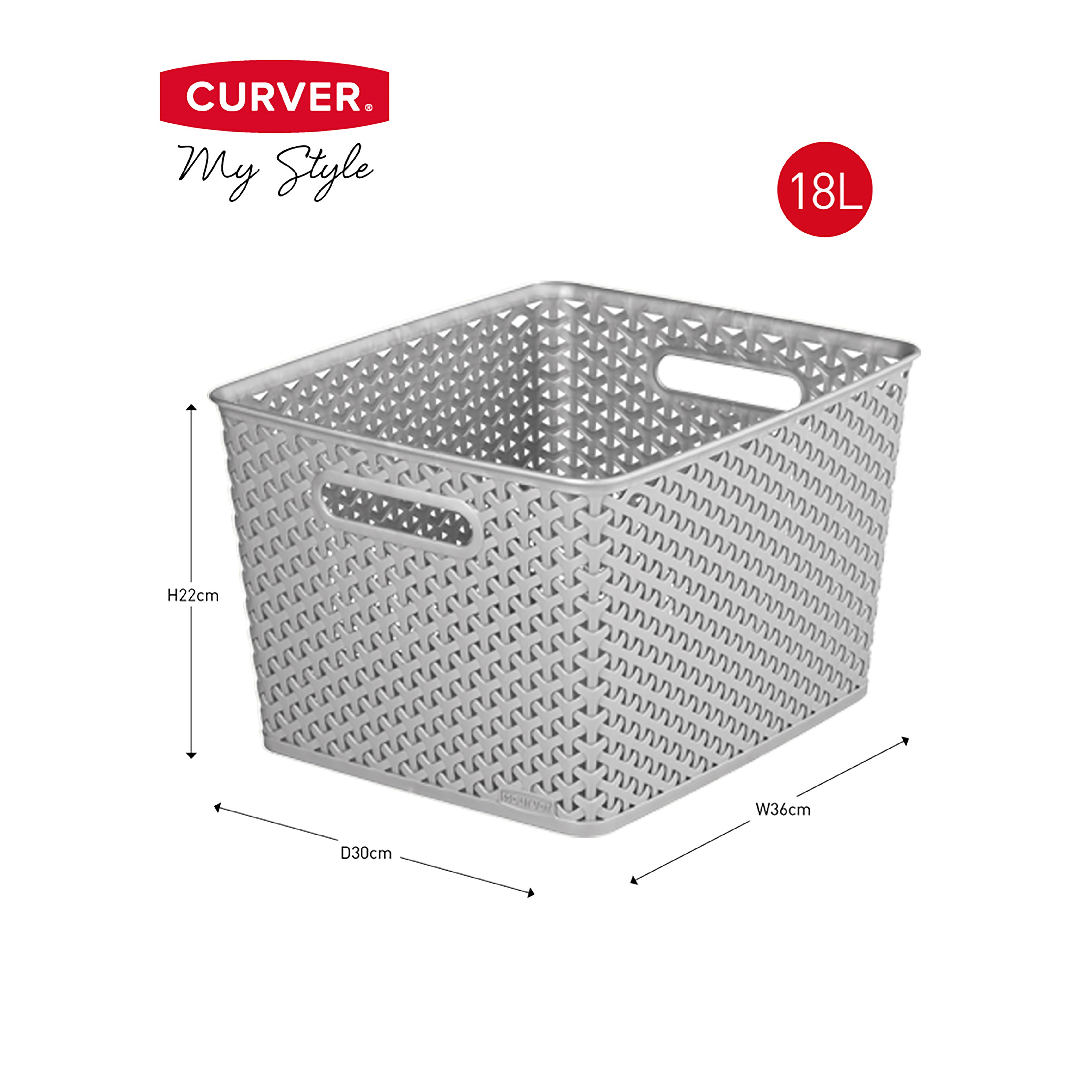 Curver My Style Modern Matt grey rattan effect Plastic Stackable Storage basket (H)22cm (W)36cm (D)30cm