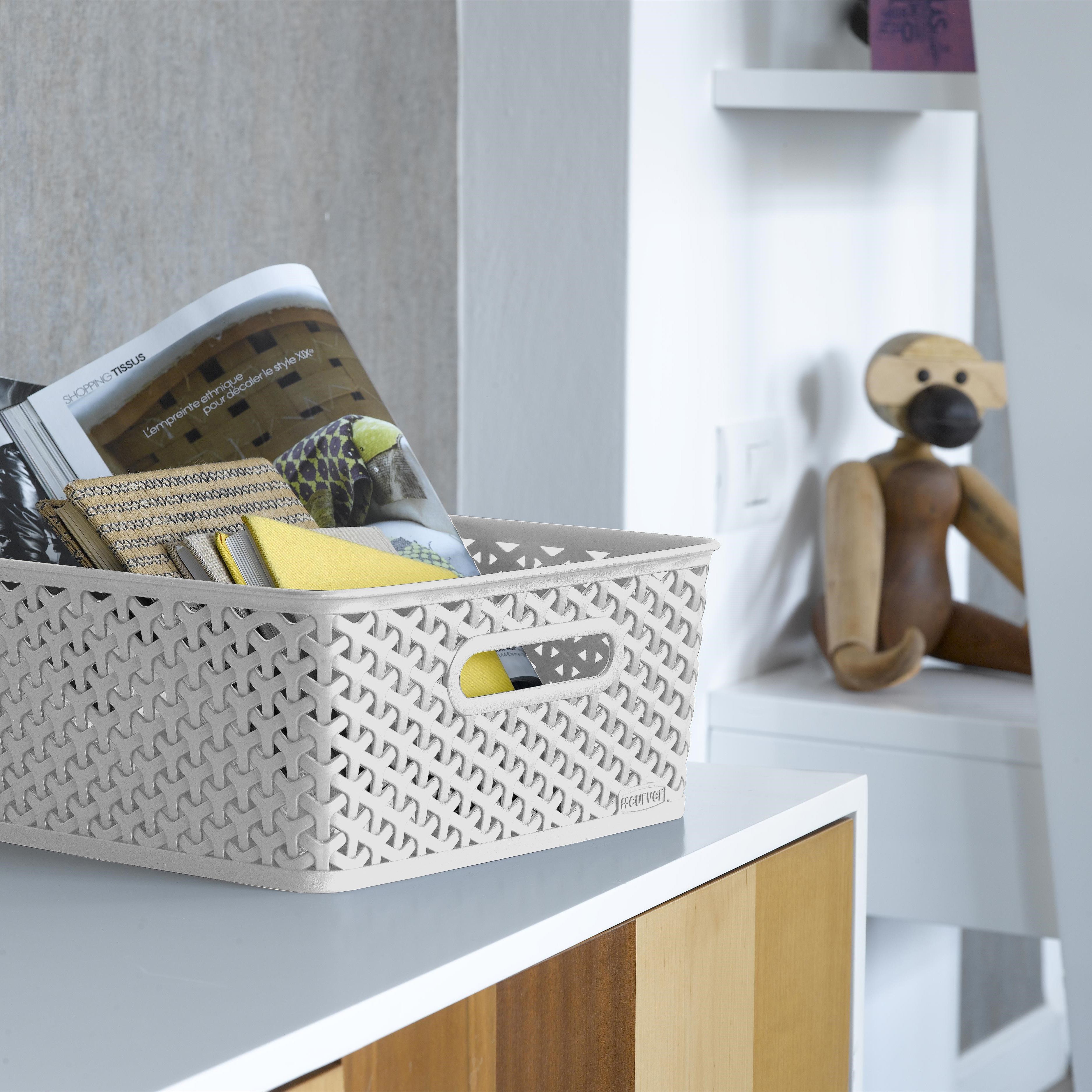 Curver My Style Rattan Effect Matt grey rattan effect Plastic Medium Stackable Storage basket (H)13cm (W)36cm (D)30cm