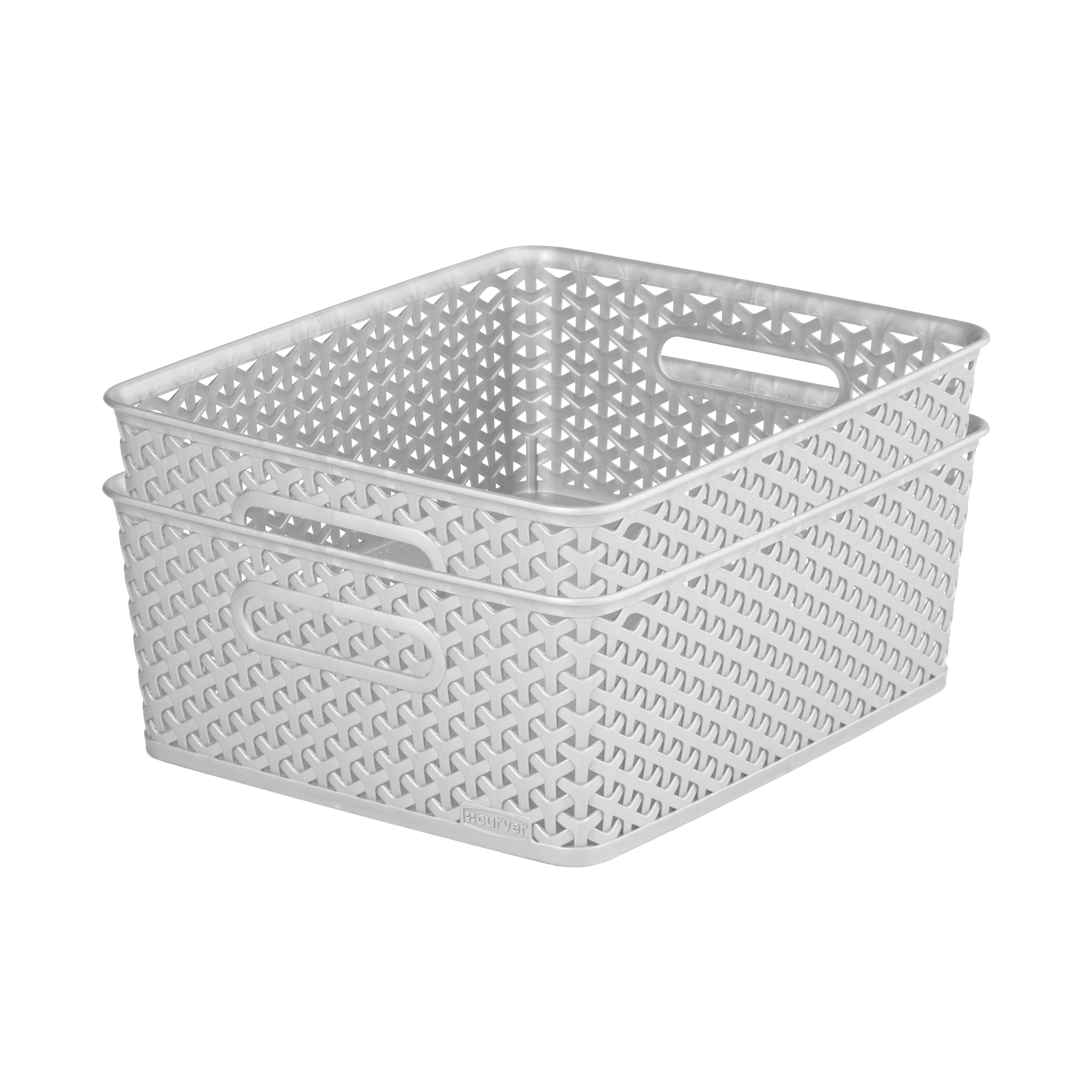 Curver My Style Rattan Effect Matt grey rattan effect Plastic Medium Stackable Storage basket (H)13cm (W)36cm (D)30cm