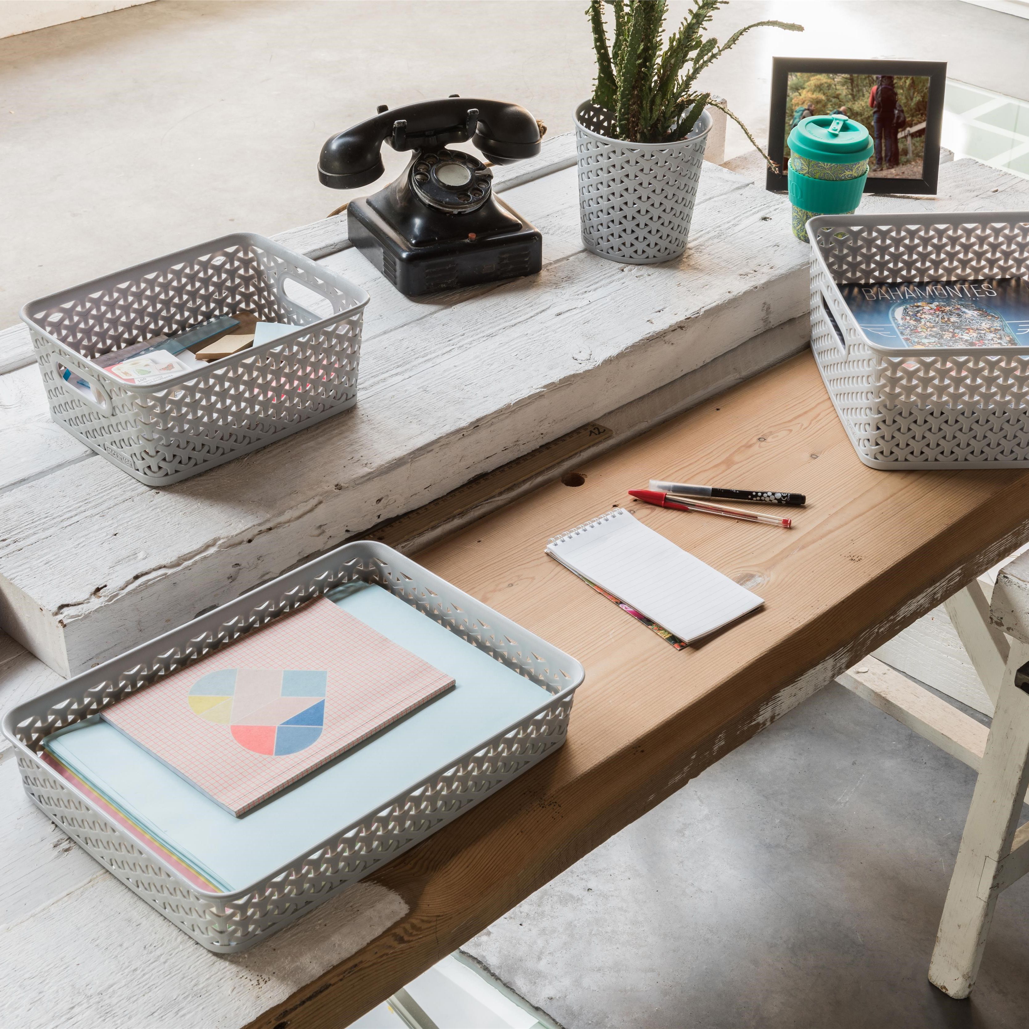 Curver My Style Rattan Effect Matt grey rattan effect Plastic Medium Stackable Storage basket (H)13cm (W)36cm (D)30cm