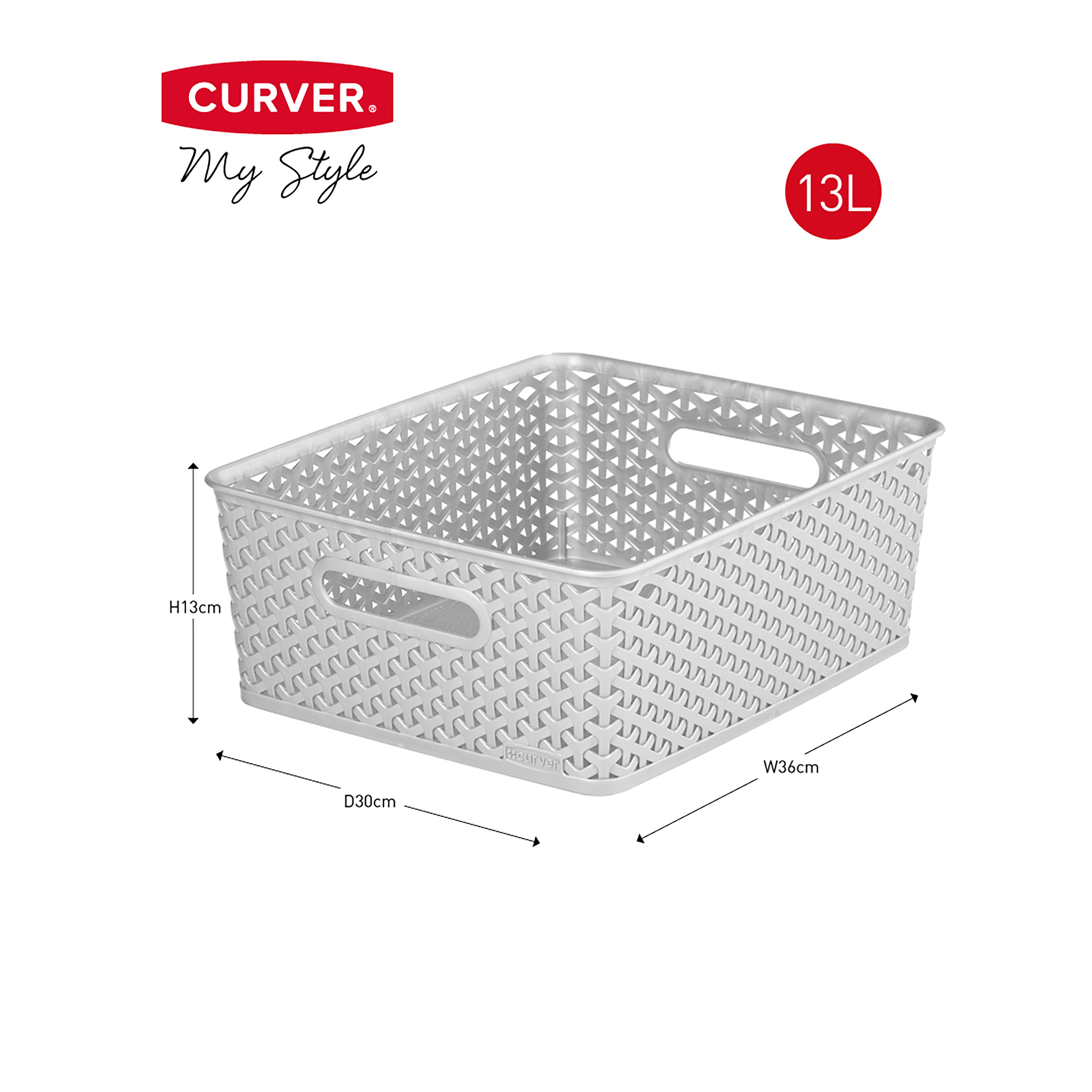 Curver My Style Rattan Effect Matt grey rattan effect Plastic Medium Stackable Storage basket (H)13cm (W)36cm (D)30cm
