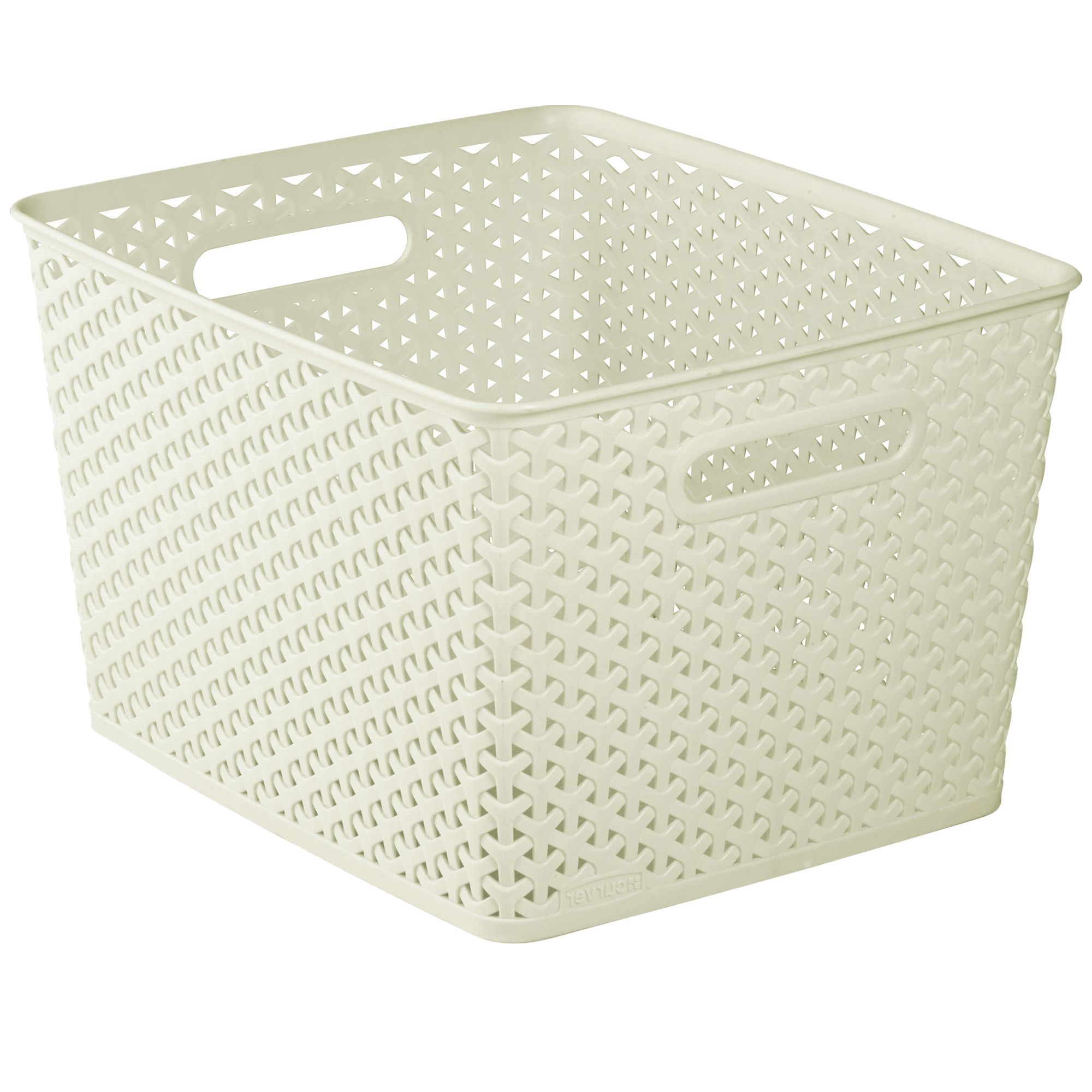 Curver My style Rattan Effect White rattan effect Plastic Large Stackable Storage basket (H)22cm (W)30cm (D)22cm